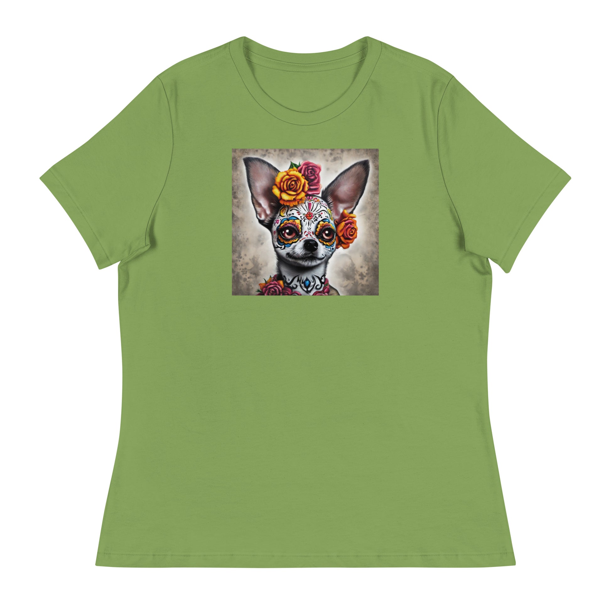 Day of the Dead Chihuahua Women's Dog Lover T-Shirt Leaf