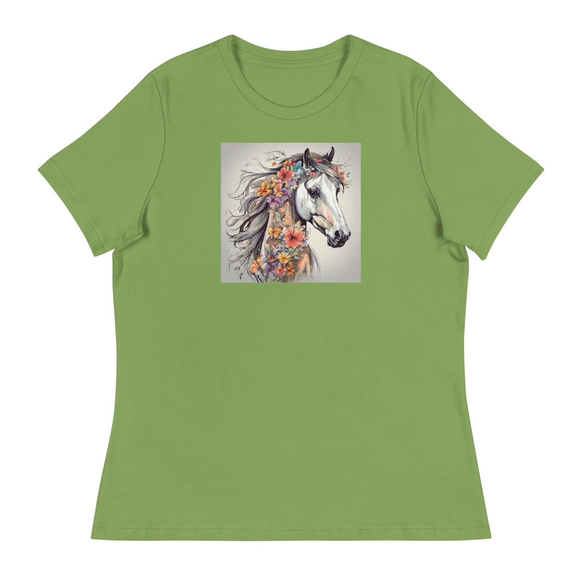 Horse with Flowers Women's Animal Lover T-Shirt Leaf