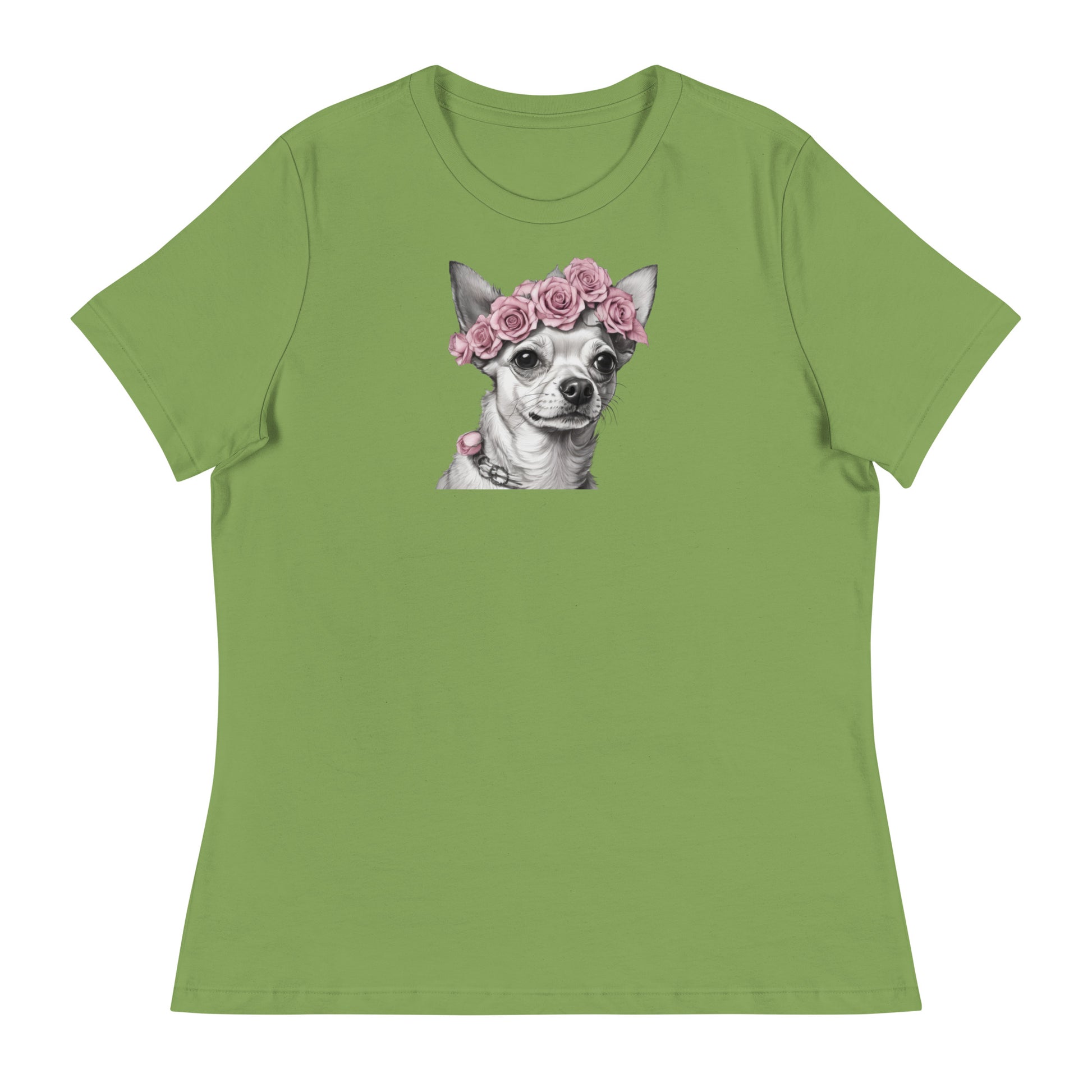 Chihuahua with Pink Rose Wreath Women's Dog Lover T-Shirt Leaf