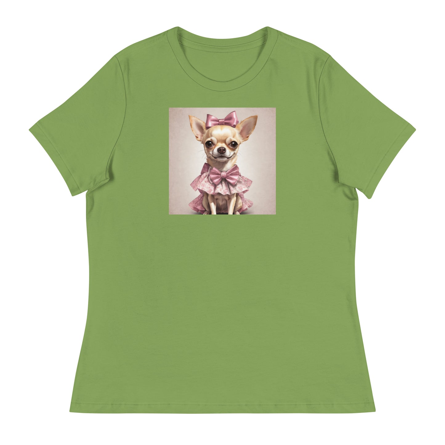 Chihuahua in Pink Dress Women's Dog Lover T-Shirt Leaf