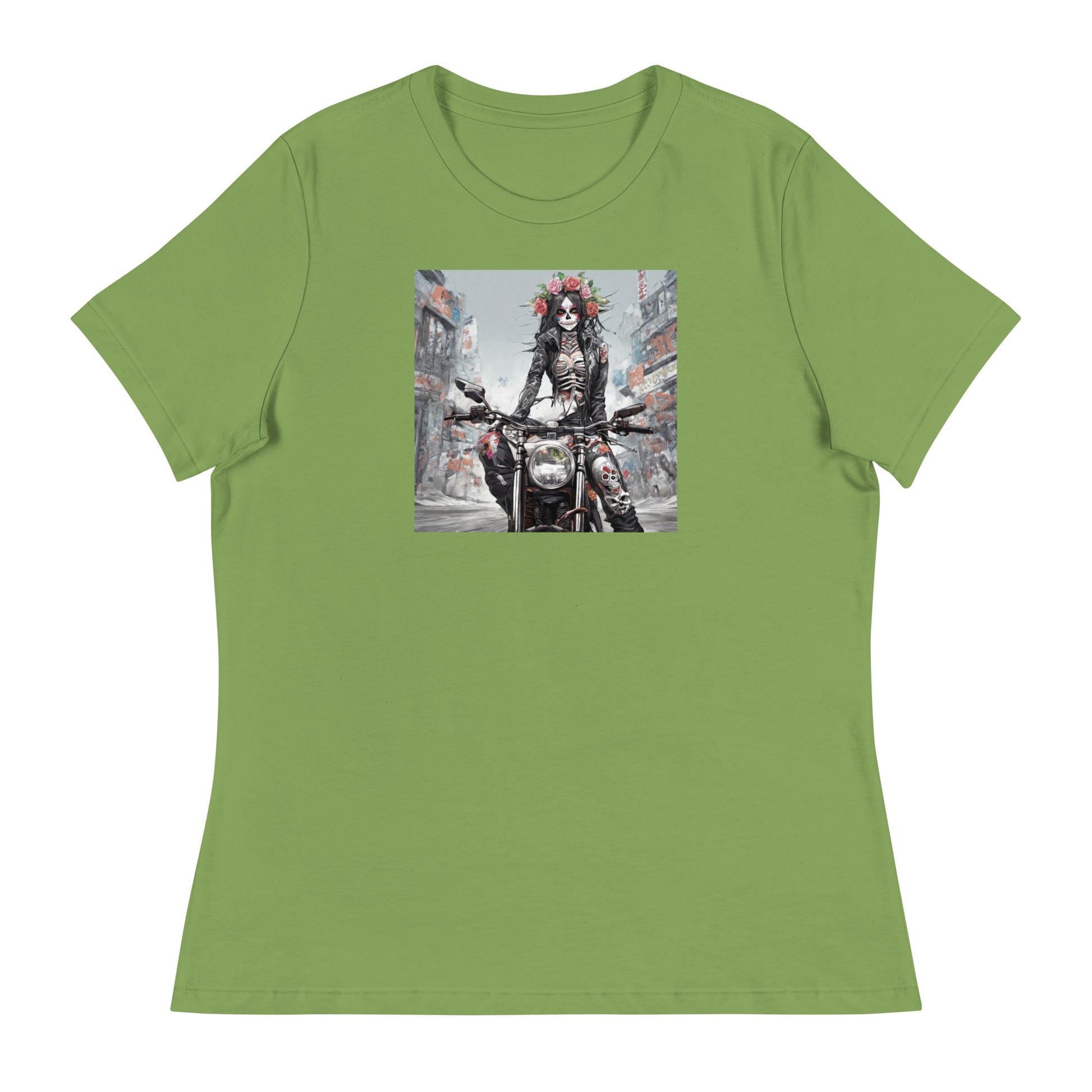 Day of the Dead Biker Women's Anime T-Shirt Leaf