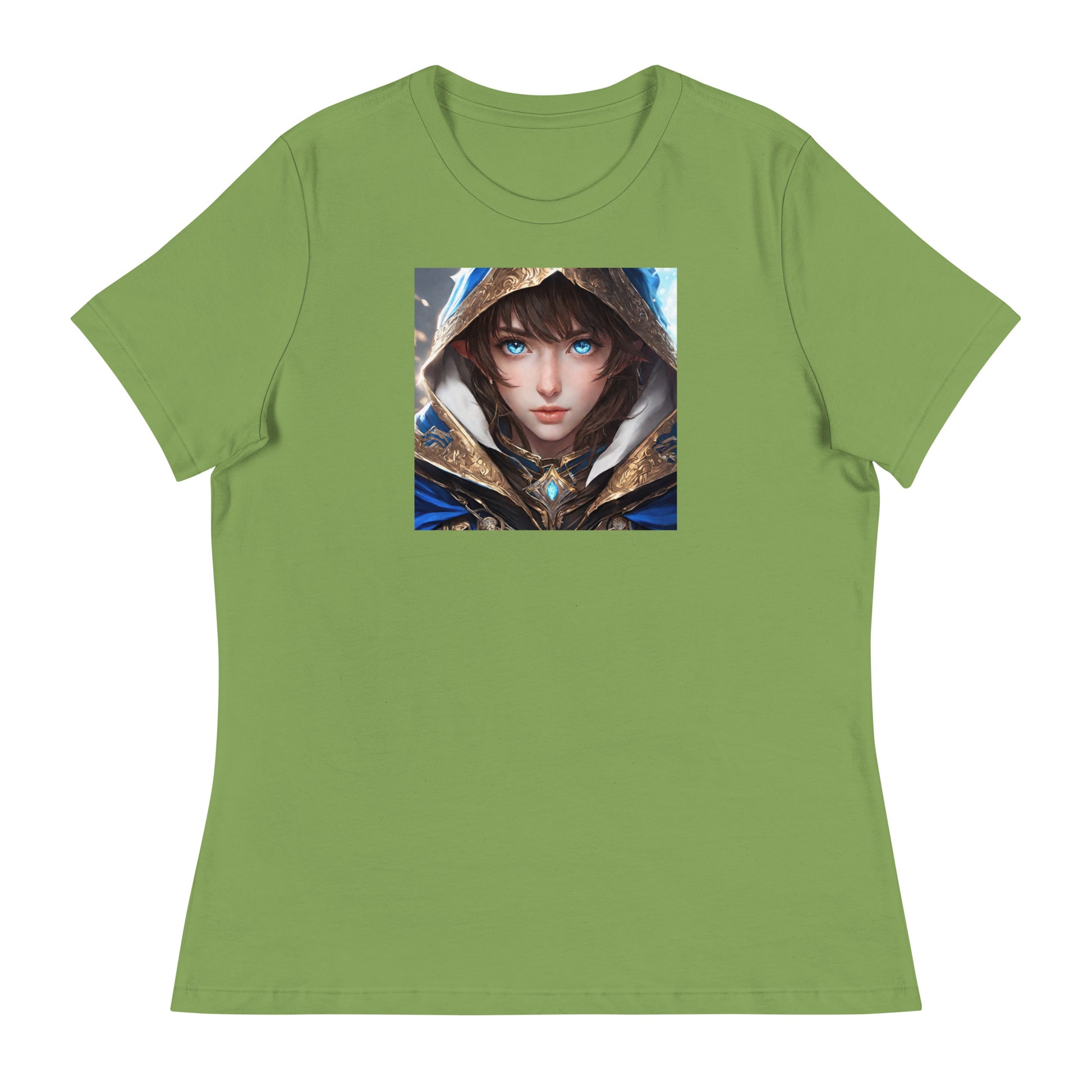 Blue-Eyed Elven Warrior Women's Anime T-Shirt Leaf