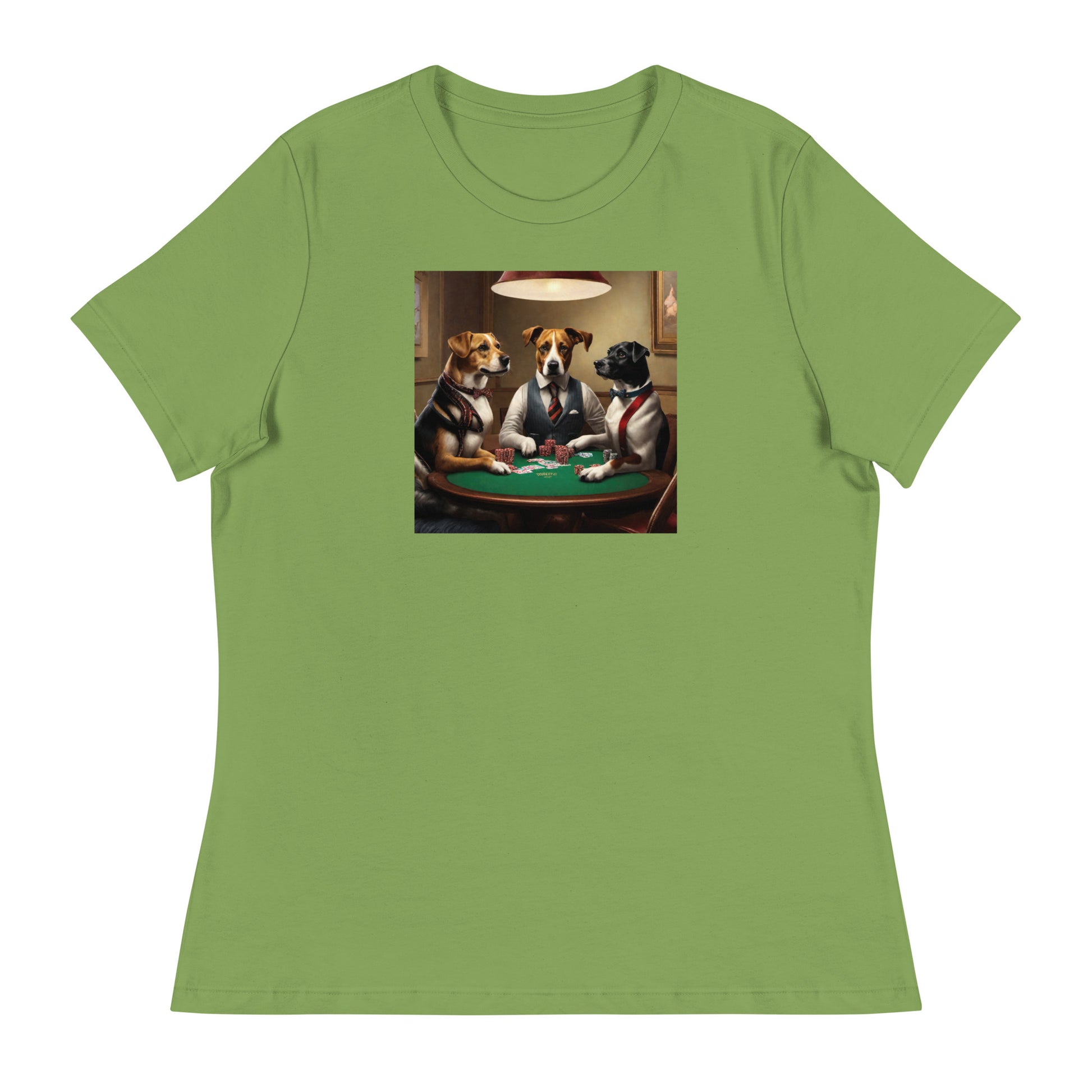 Pooches Playing Poker Women's Funny T-Shirt Leaf