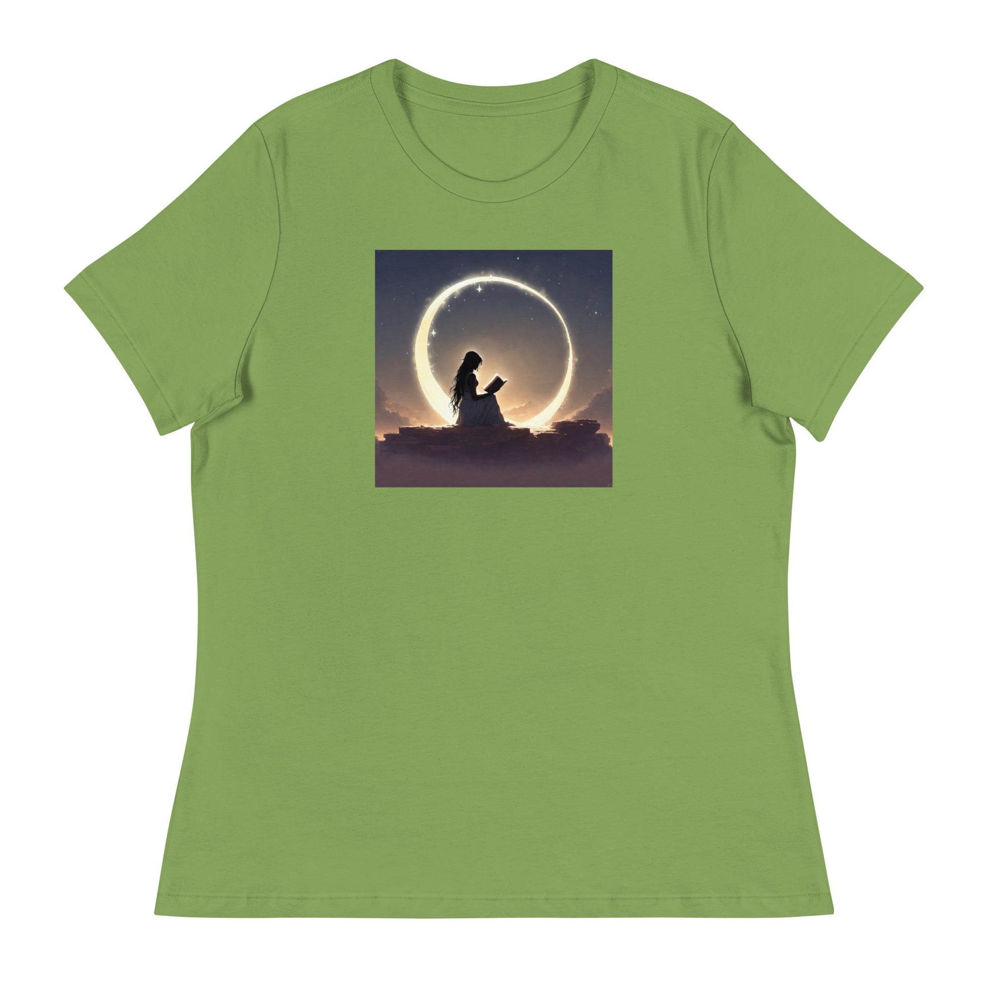 Reading at Twilight Women's Book Lover T-Shirt Leaf