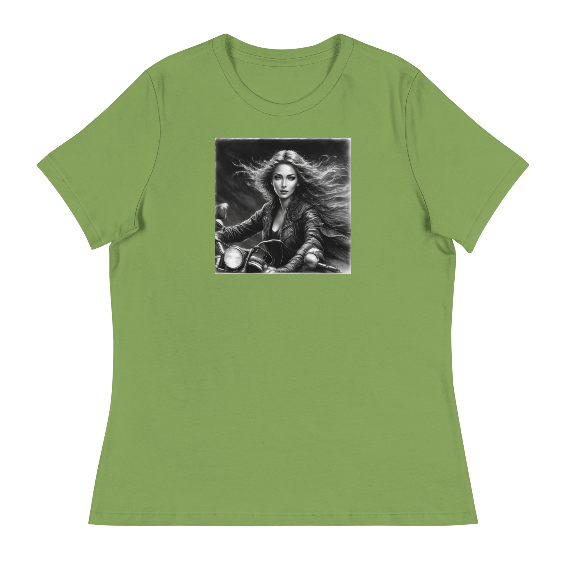 Woman Riding Motorcycle T-Shirt Leaf