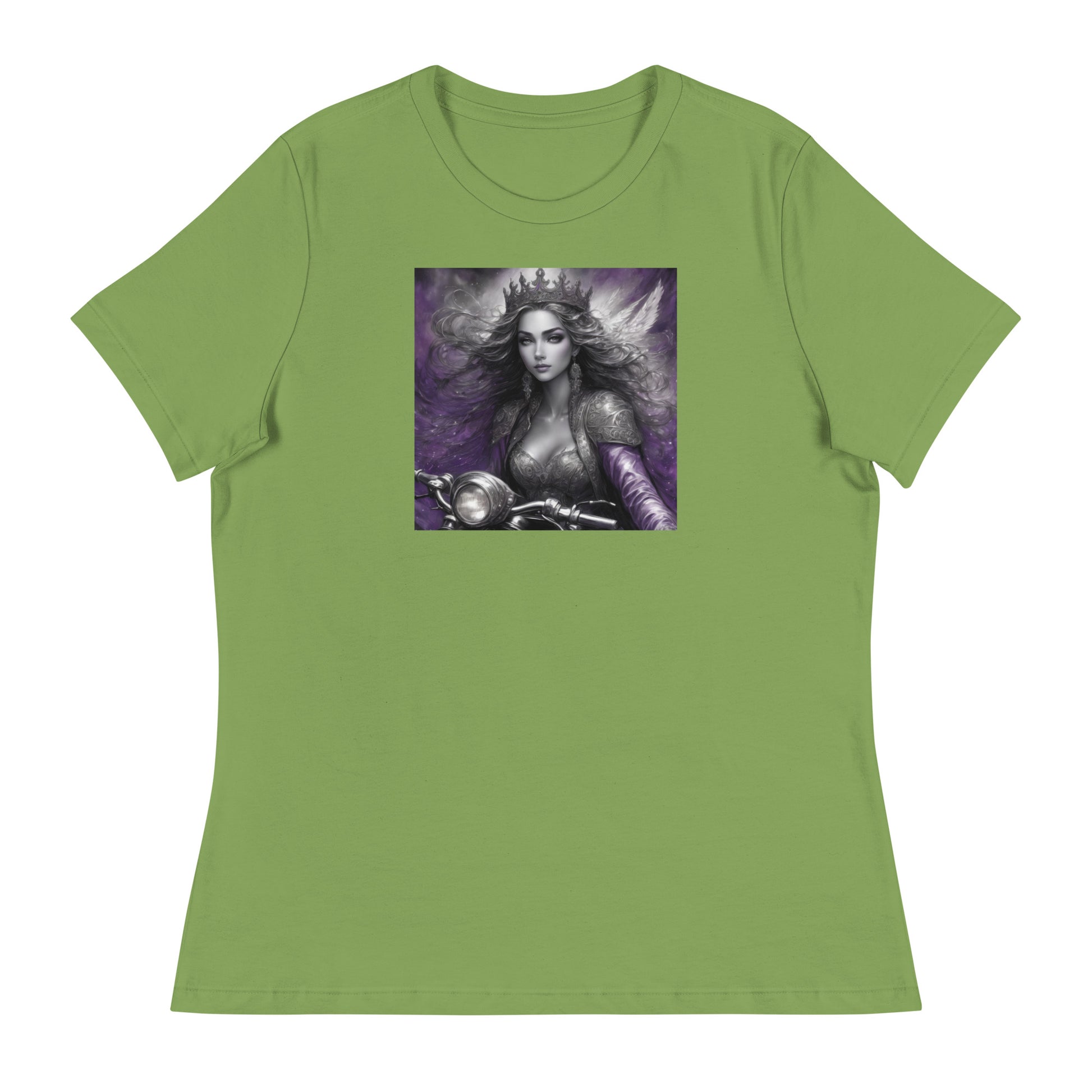 Princess Woman Riding a Motorcycle T-Shirt Leaf