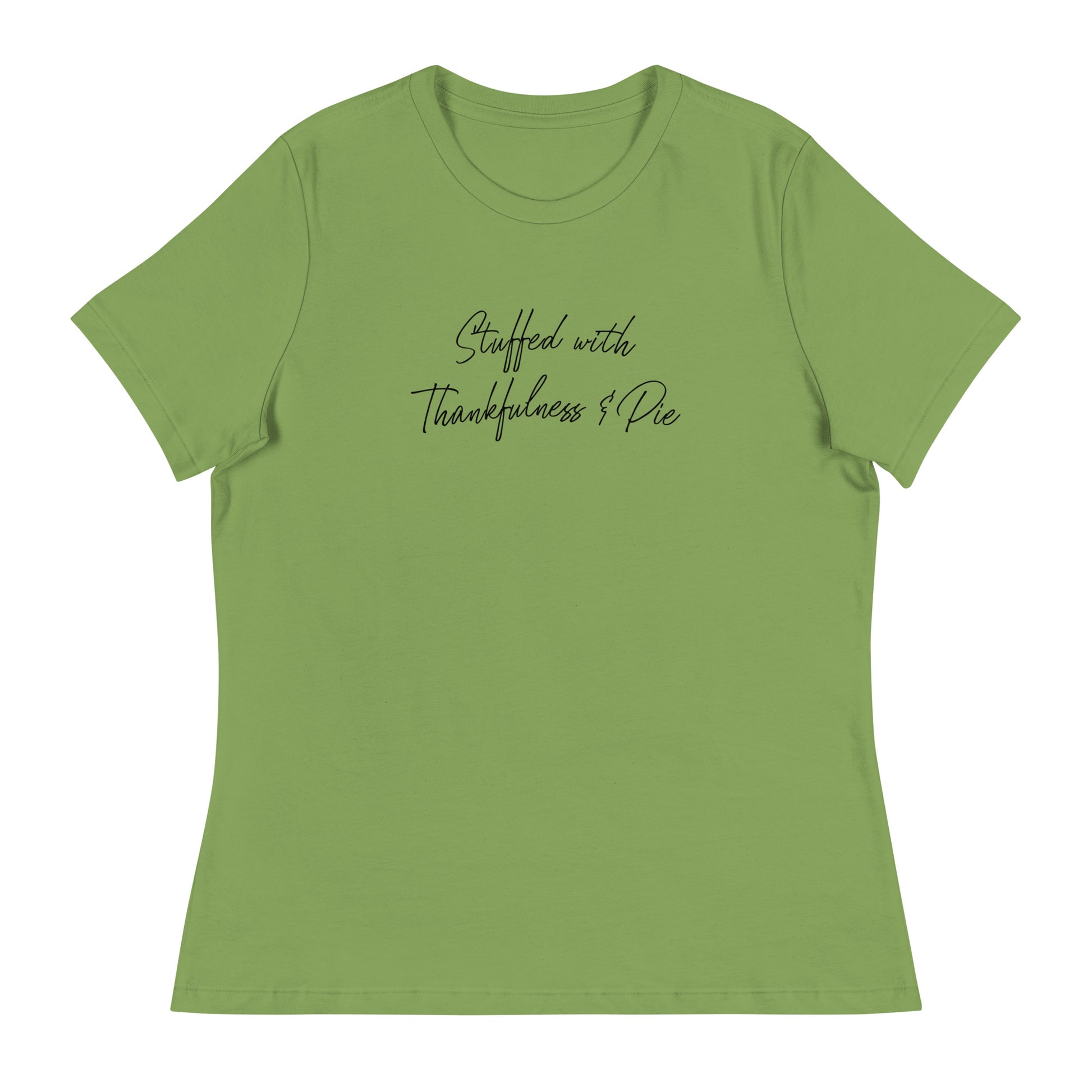 Stuffed with Thankfulness & Pie Women's Thanksgiving T-Shirt Leaf