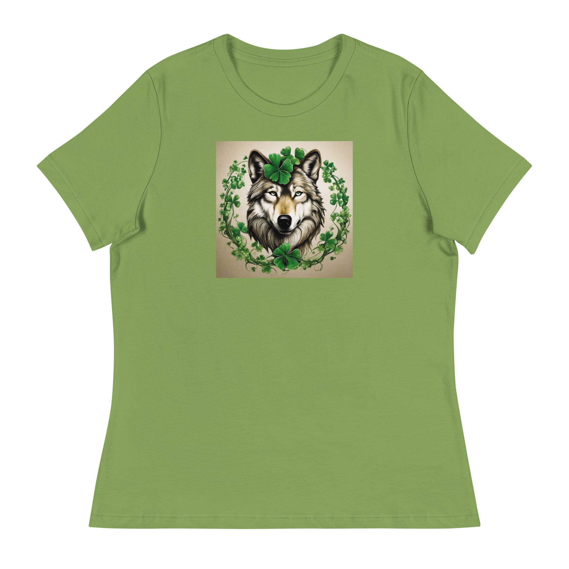 Wolf & Shamrocks Women's St Patrick's Day T-Shirt Leaf