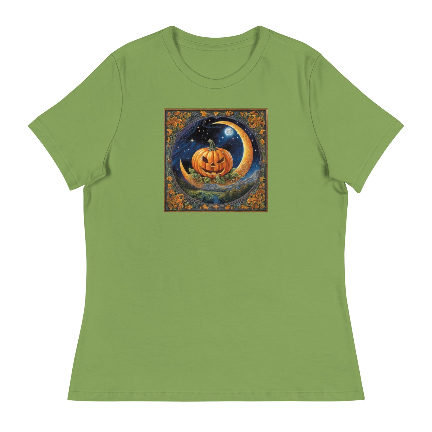 Jack O' Lantern Pumpkin Women's Halloween T-Shirt Leaf