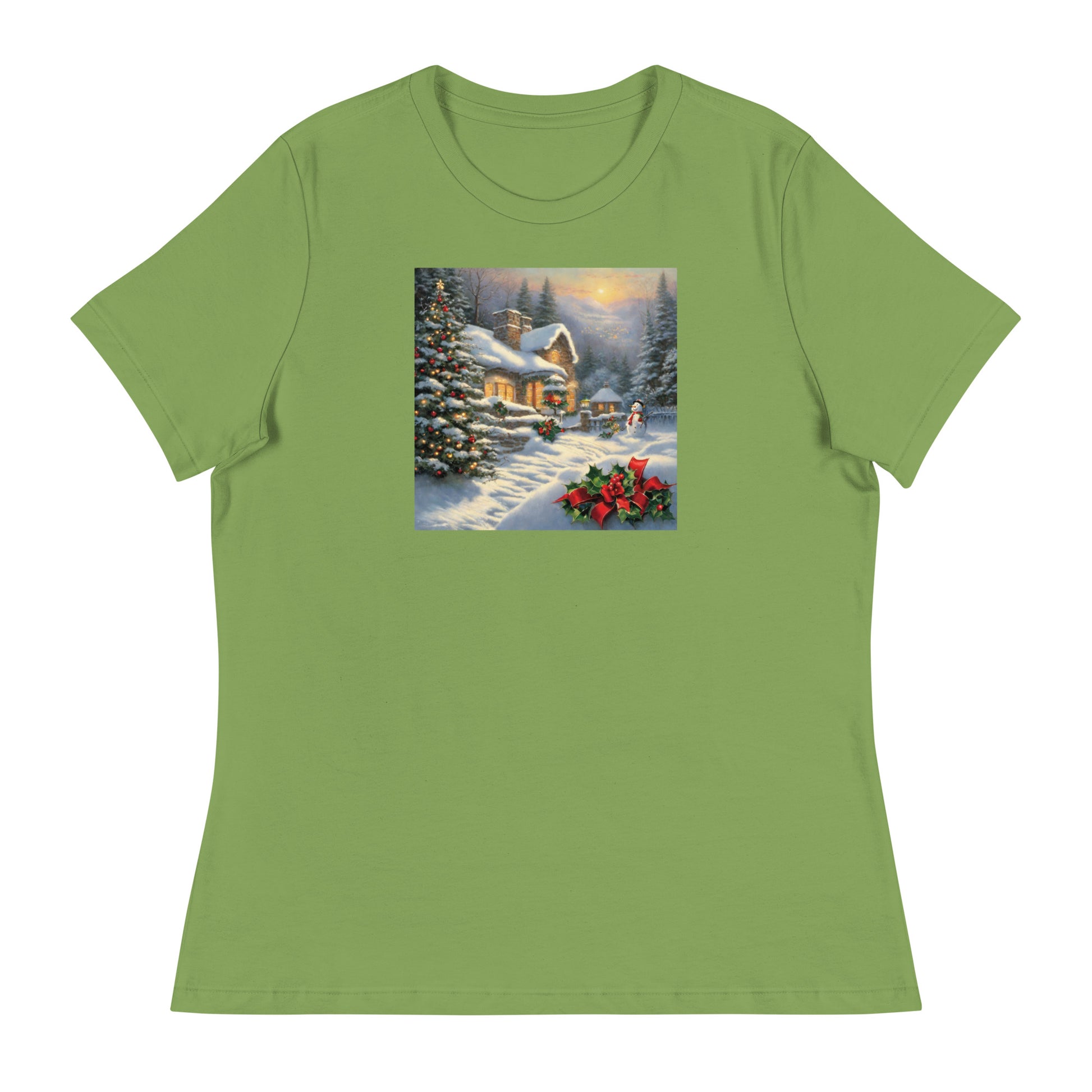 Snowy Winter Scene Women's Christmas T-Shirt Leaf