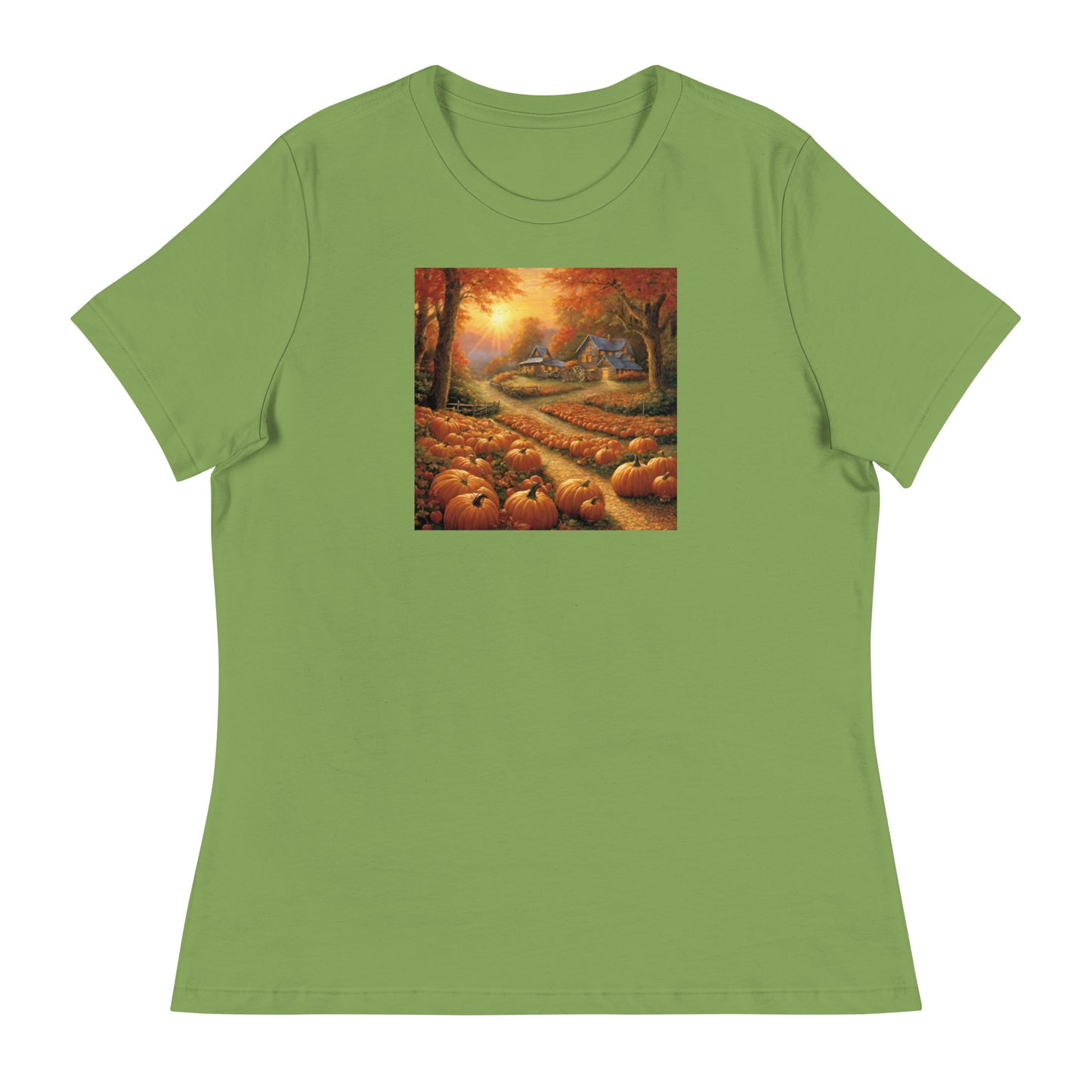 Fall Pumpkin Scene Women's Autumn T-Shirt Leaf