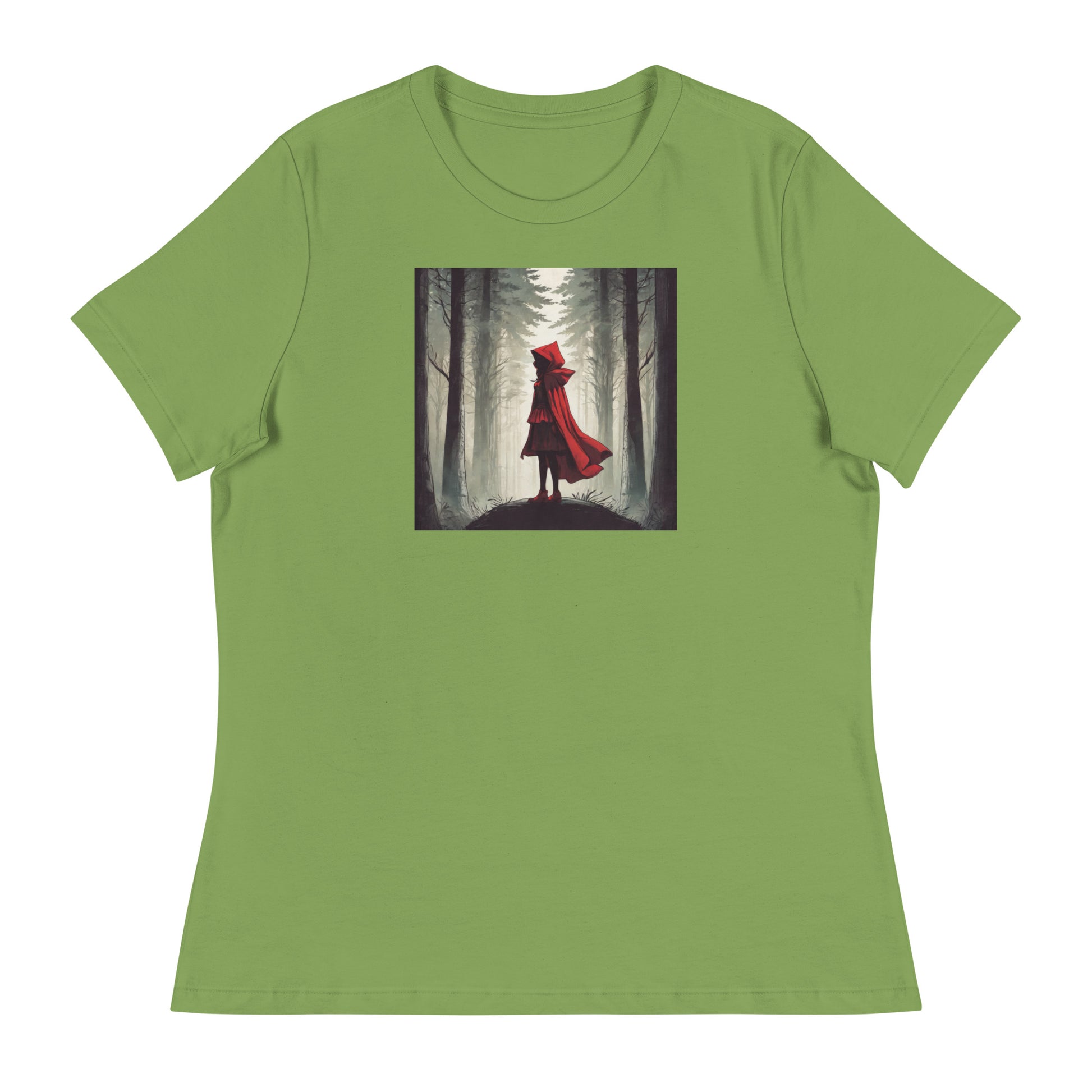 Bold Red Riding Hood in Forest Women's Fairy Tale T-Shirt Leaf