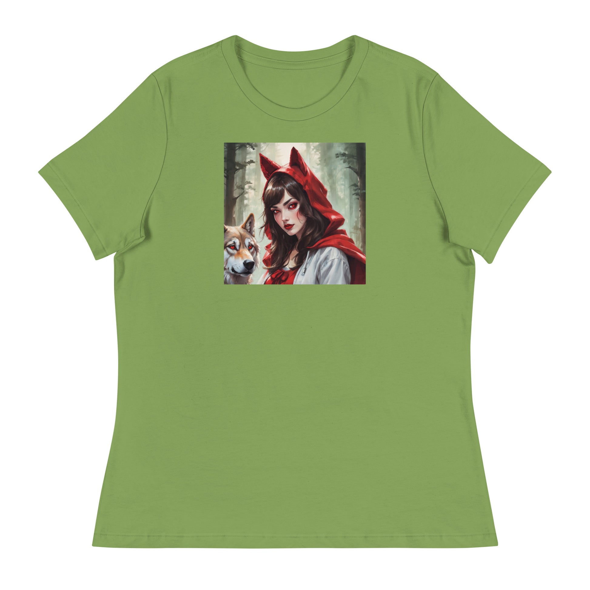 Red Riding Hood Colluding with the Wolf Women's Fairy Tale T-Shirt Leaf