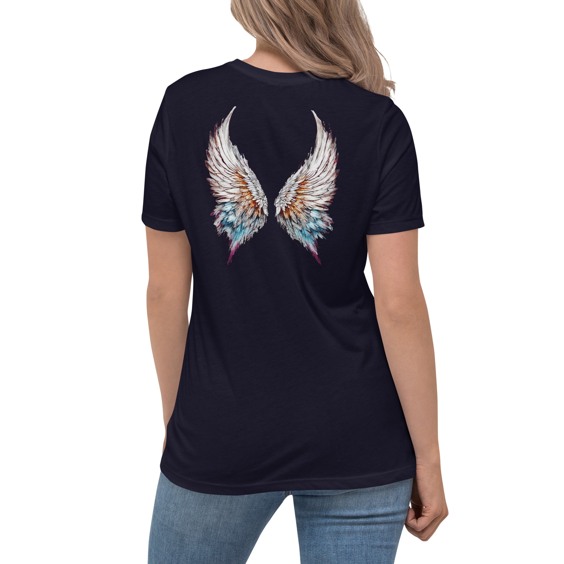 Colorful Angel Wings Women's T-Shirt Navy