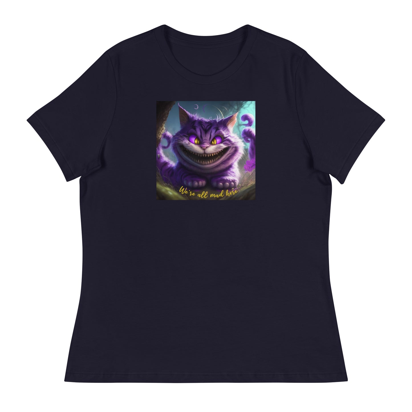 We're All Mad Here Cheshire Cat Women's T-Shirt Navy