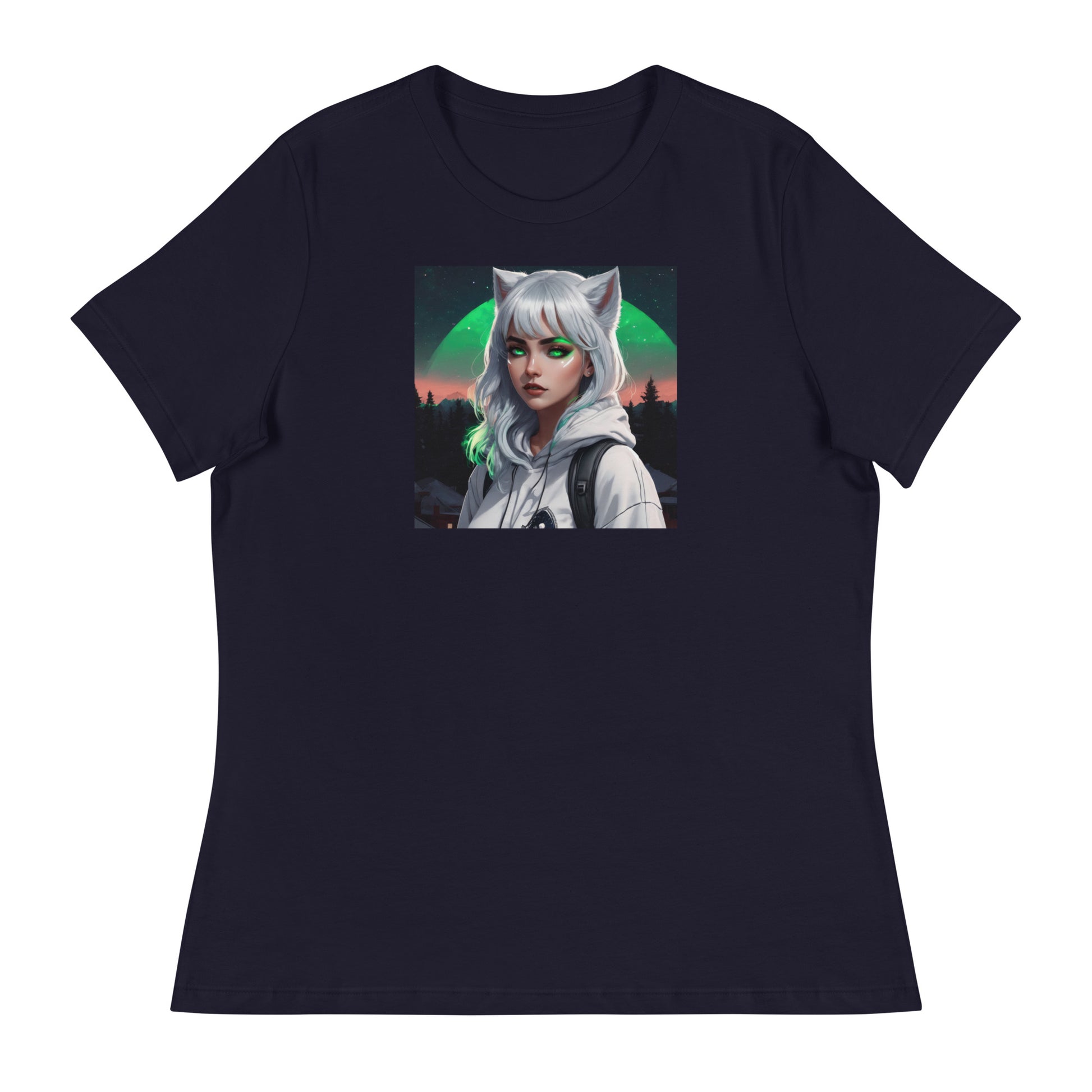 Cute Fox Girl Women's Graphic Tee Navy