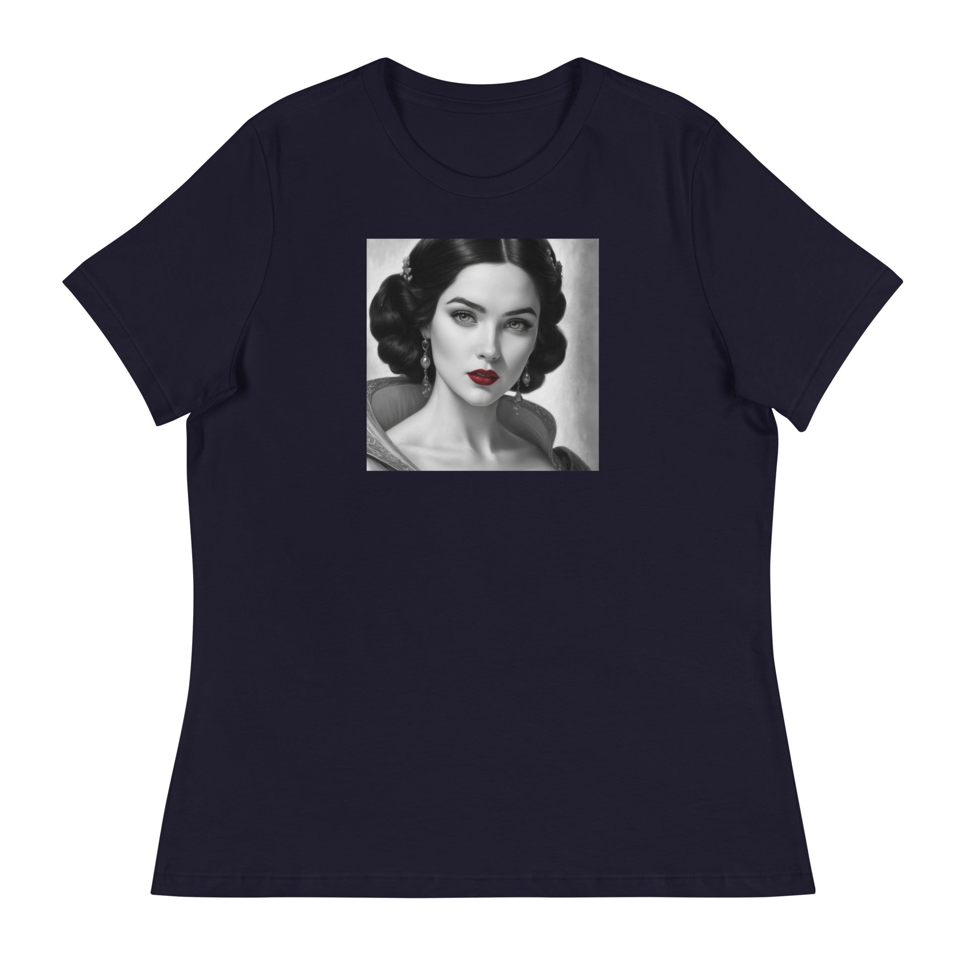 Snow White Portrait Women's Fairy Tale T-Shirt Navy