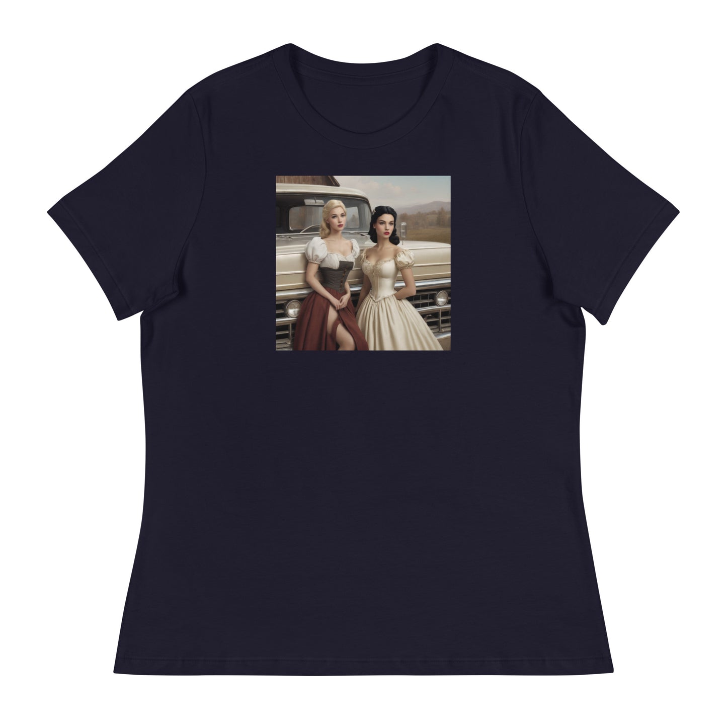 Cinderella and Snow White Hanging Out Women's T-Shirt Navy