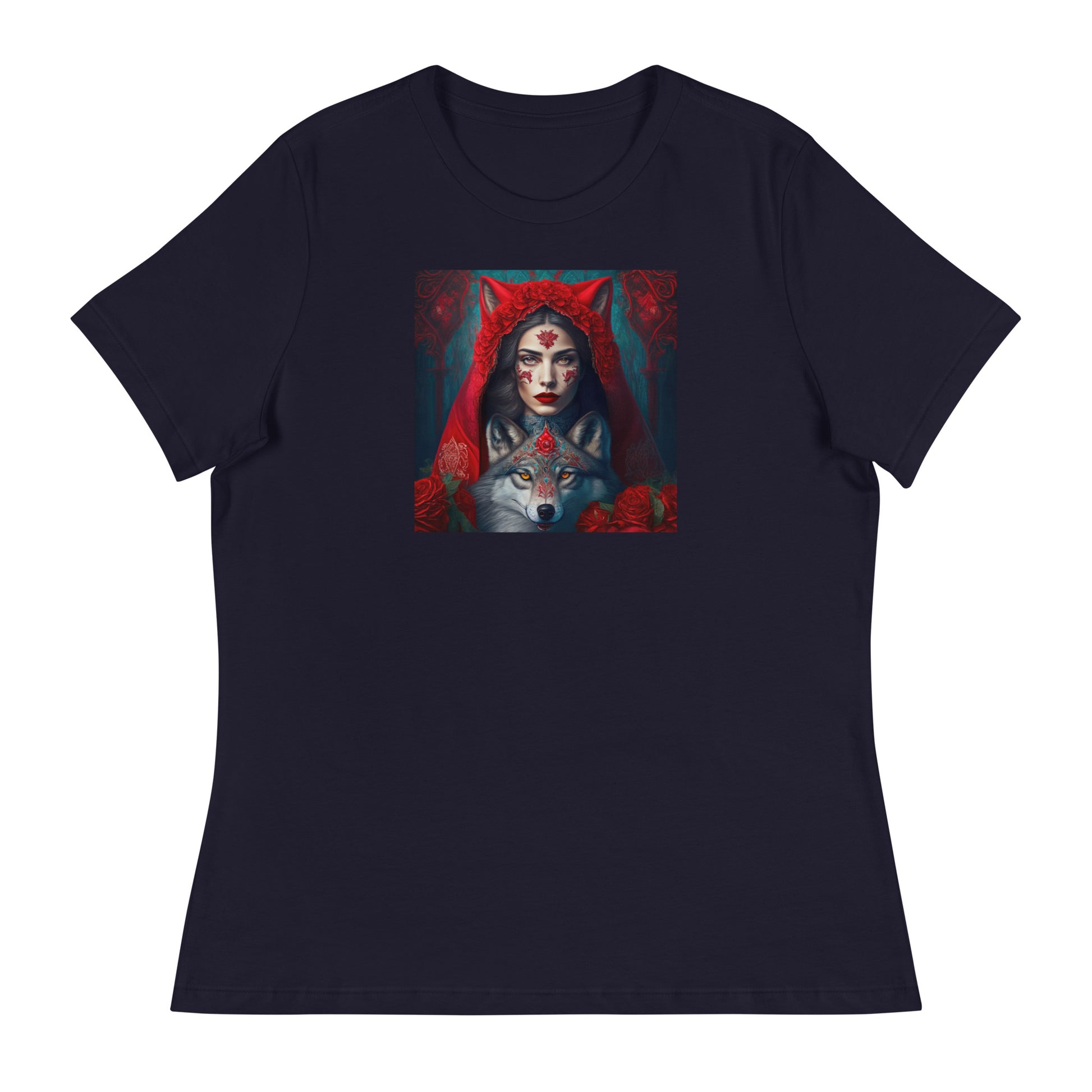 Red Riding Hood Unites with the Wolf Women's T-Shirt Navy