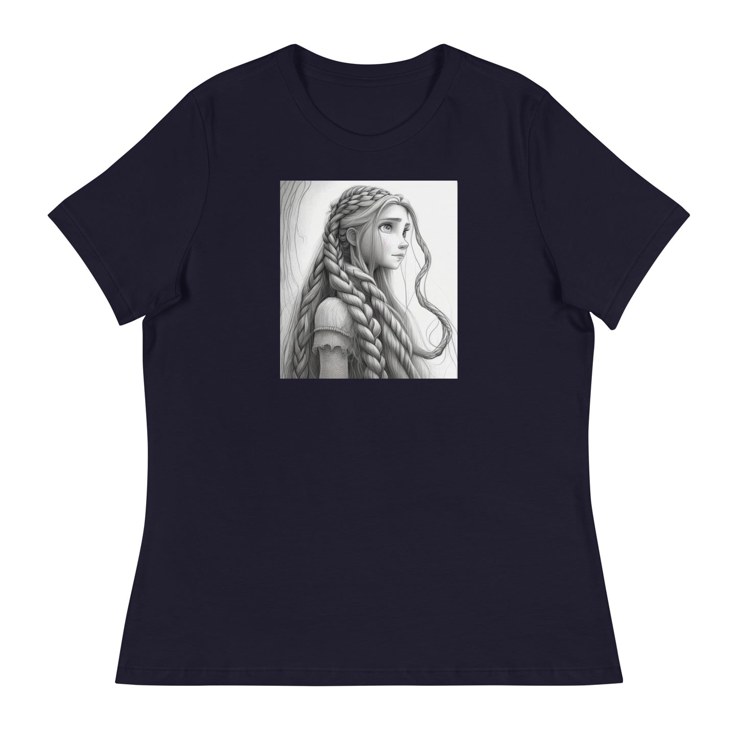 Rapunzel Sketch Women's Fairy Tale T-Shirt Navy