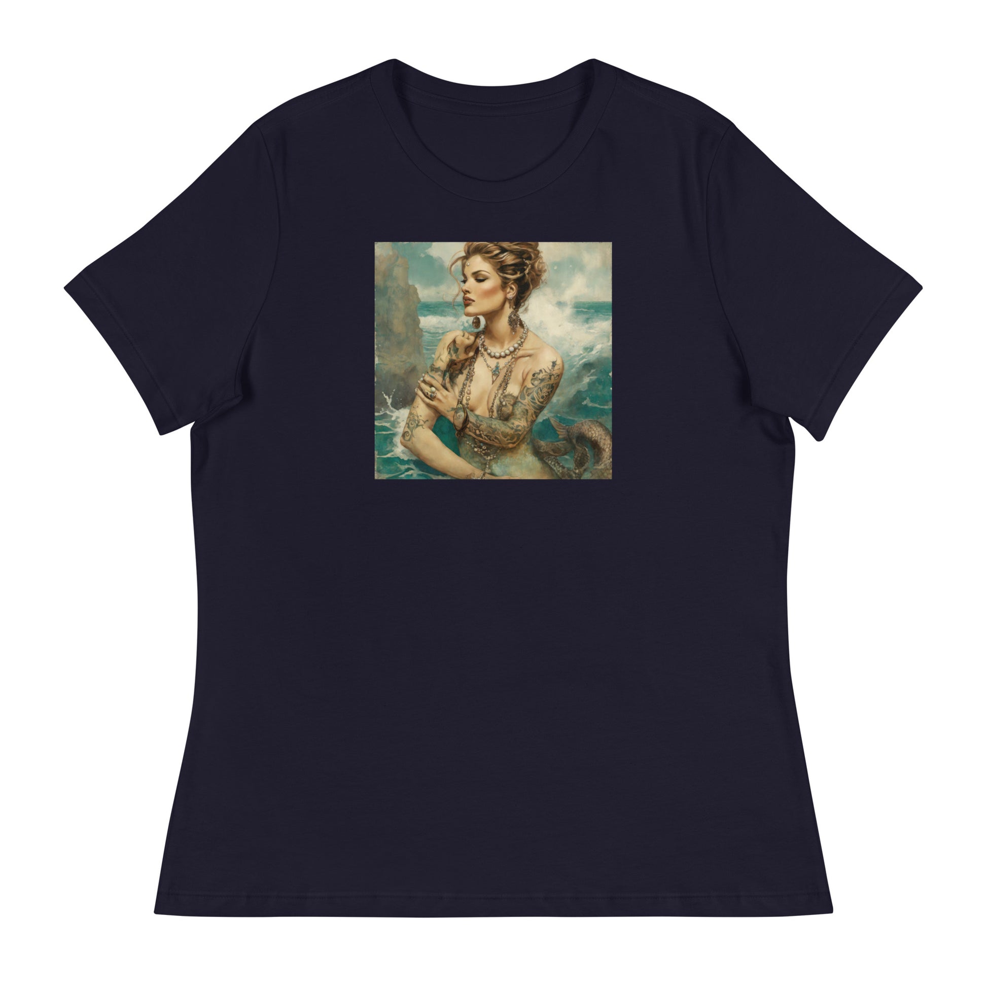 Mermaid with Tattoos Women's T-Shirt Navy