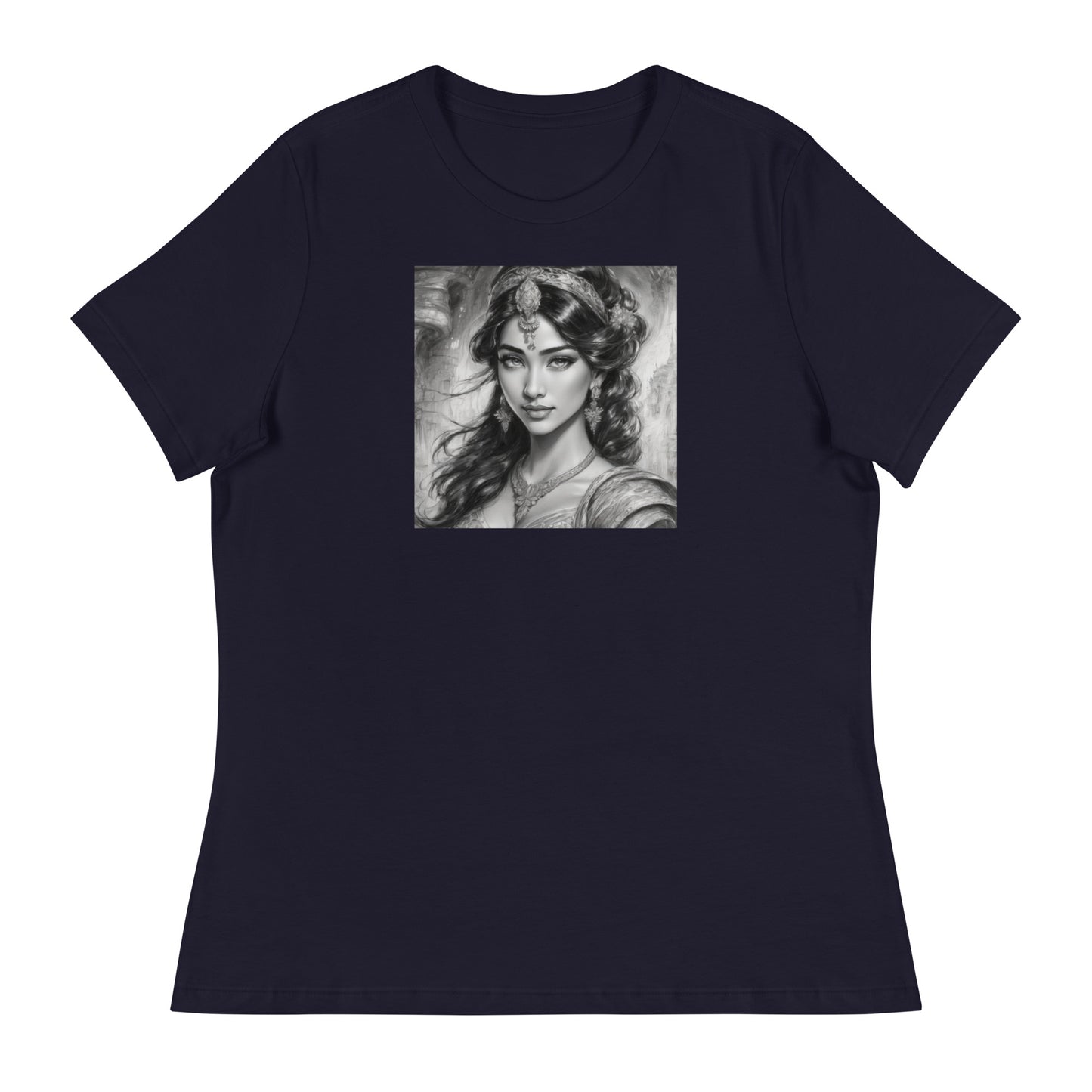 Princess Jasmine Pencil Sketch Women's T-Shirt Navy