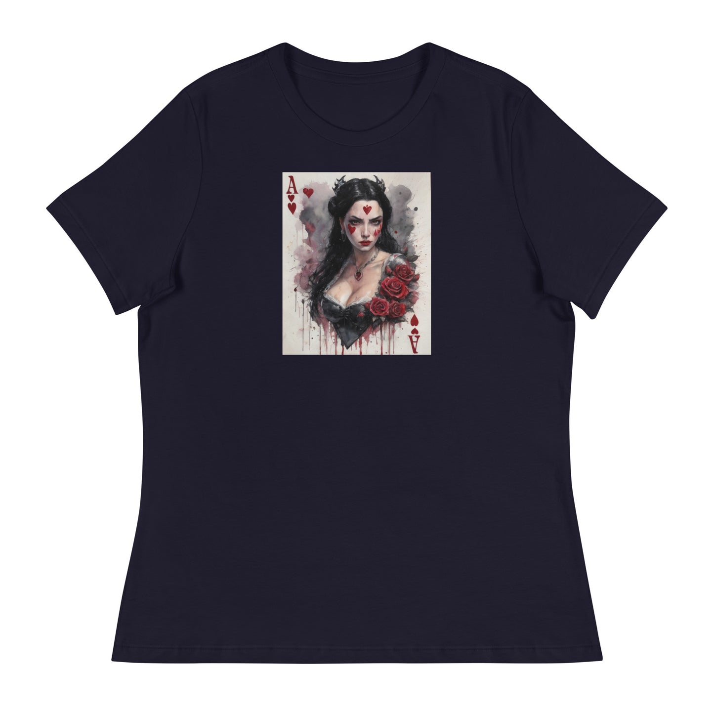 Queen of Hearts Playing Card Women's T-Shirt Navy