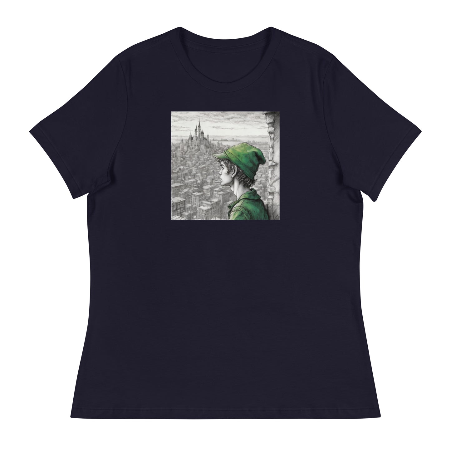 Peter Pan Overlooking the City Women's T-Shirt Navy