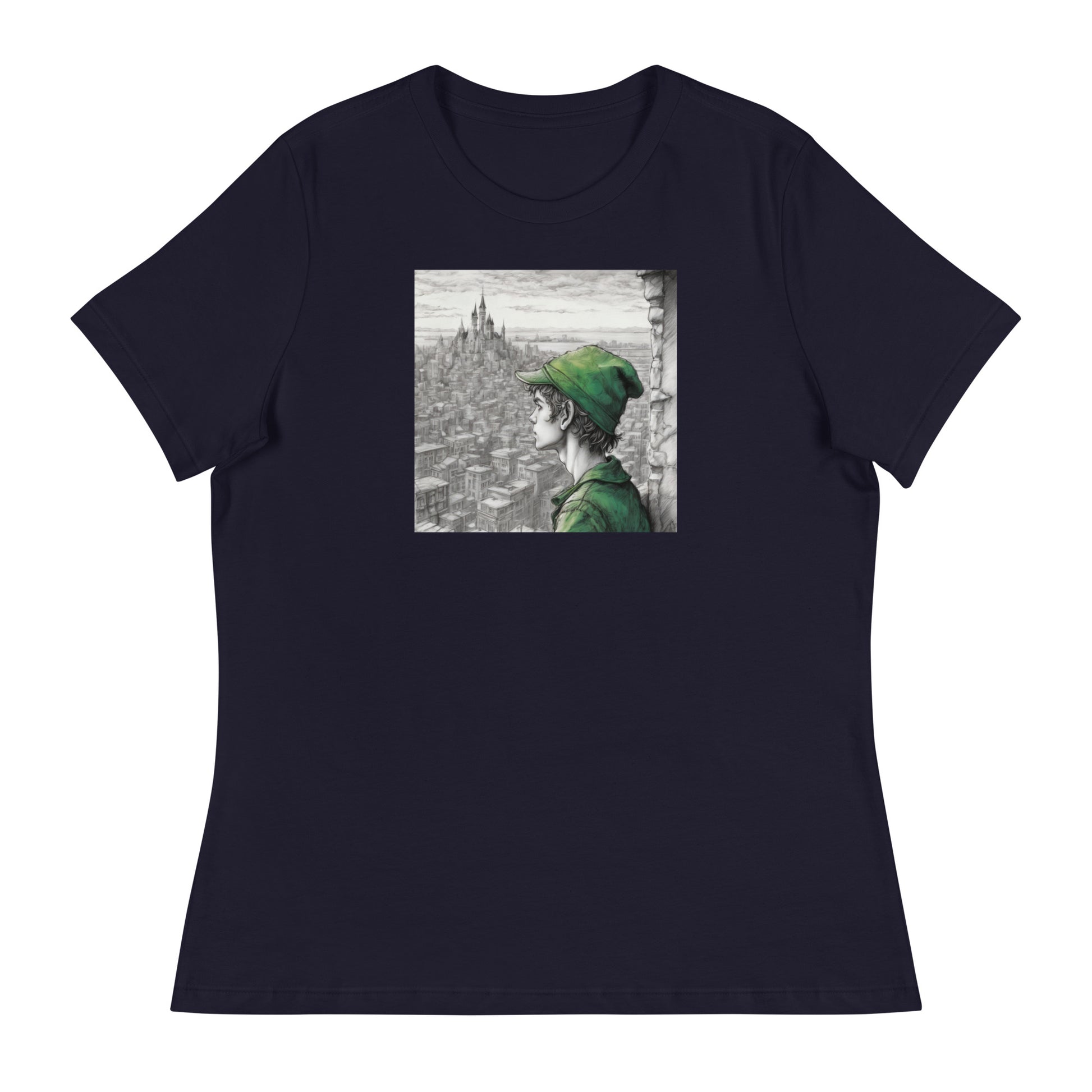 Peter Pan Overlooking the City Women's T-Shirt Navy