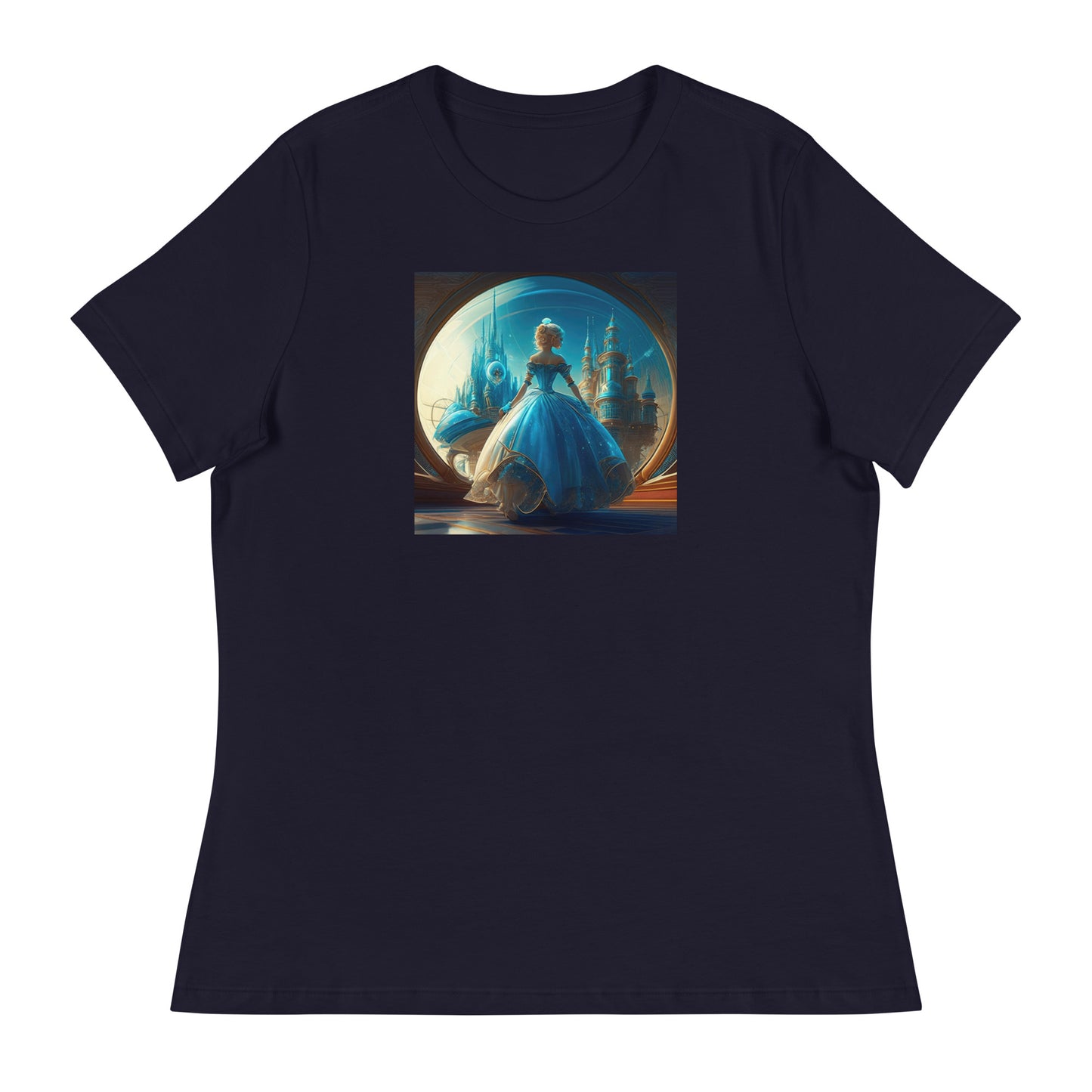 Princess Viewing the City Women's Fairy Tale T-Shirt Navy