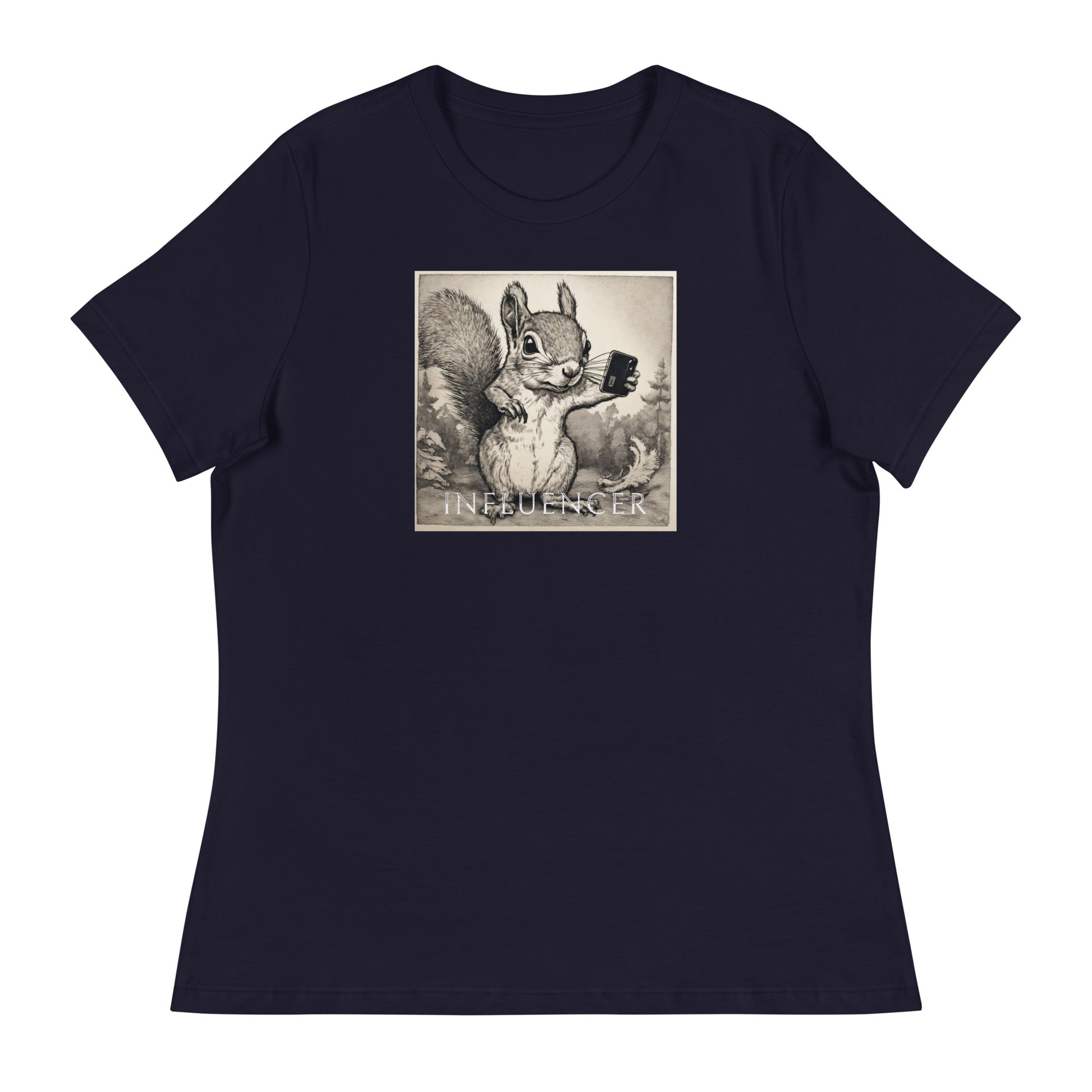 Squirrel Influencer Women's Funny Shirt Navy