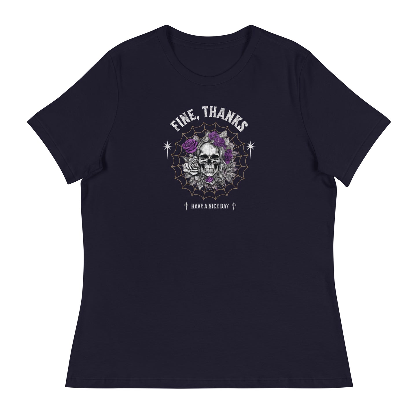 Fine Thanks Skull Women's Funny T-Shirt Navy