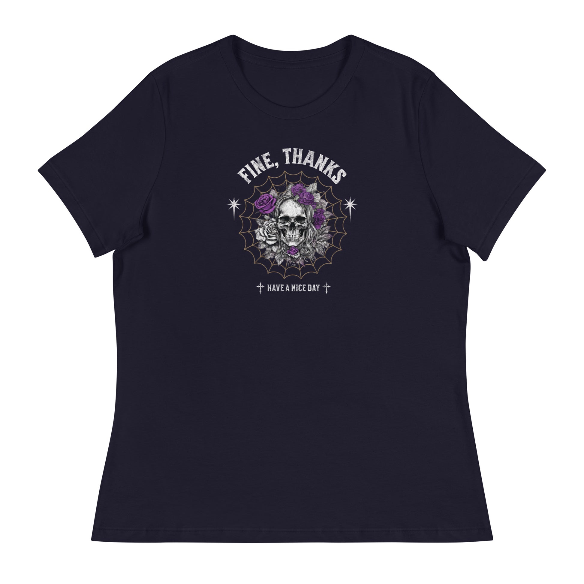 Fine Thanks Skull Women's Funny T-Shirt Navy