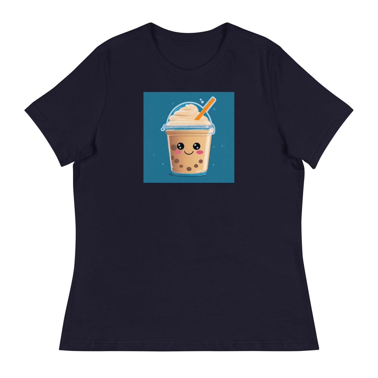 Boba Bubble Milk Tea Women's Funny Graphic Tee Navy