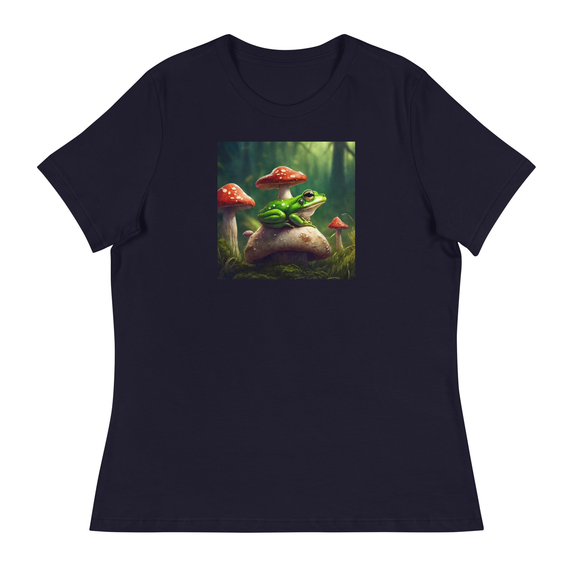 Frog & Mushrooms Women's Animal T-Shirt Navy