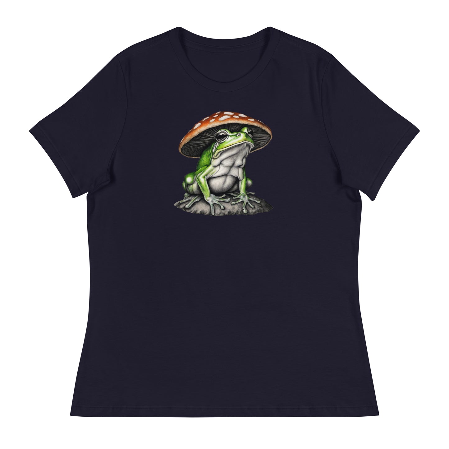 Frog in Shroom Cap Women's Graphic Tee Navy