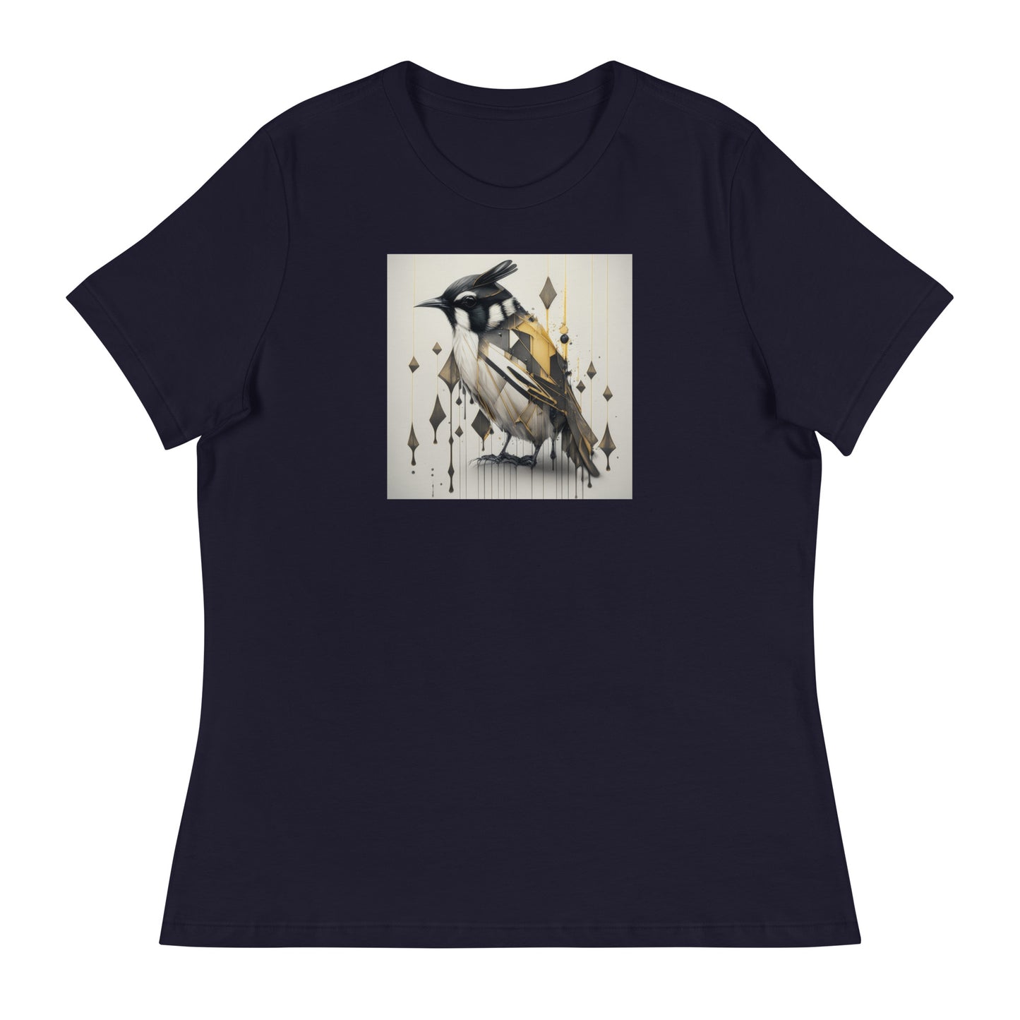 Geometric Chickadee Bird Women's Graphic Tee Navy