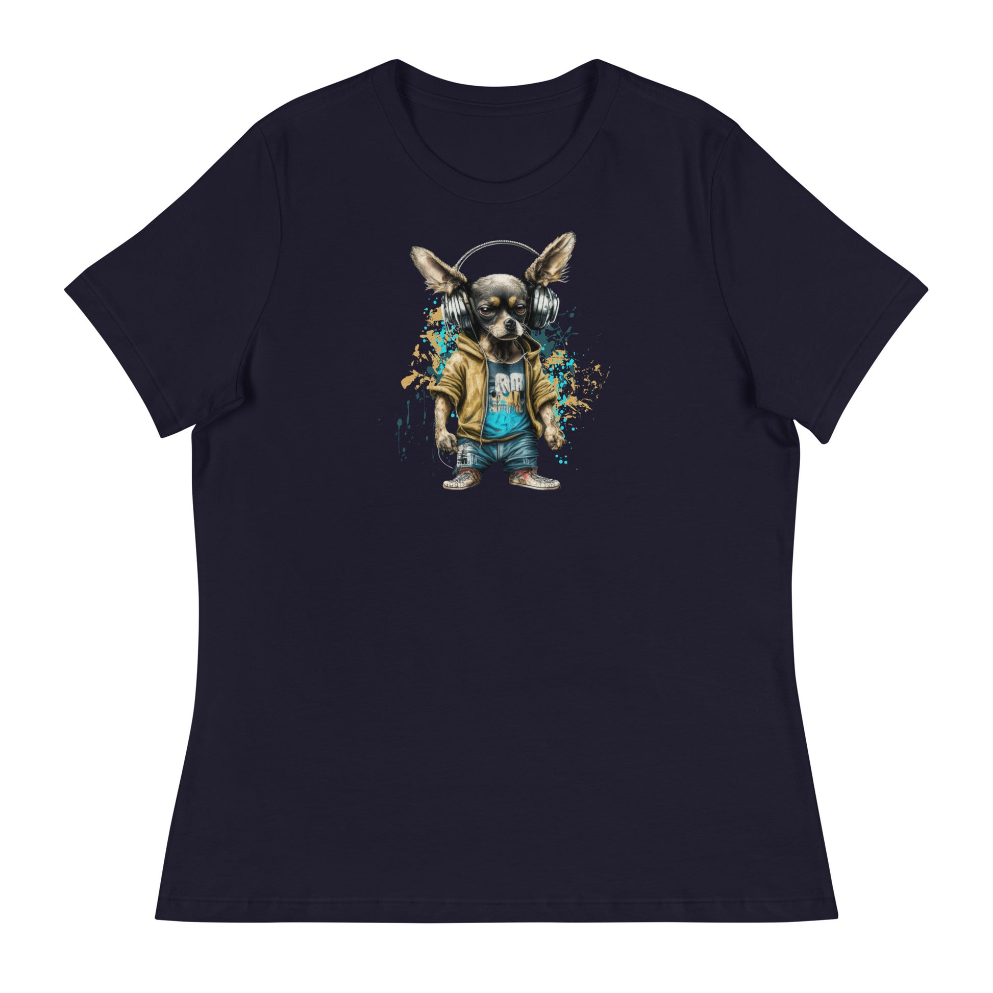 Cool Beats Chihuahua Women's Animal T-Shirt Navy