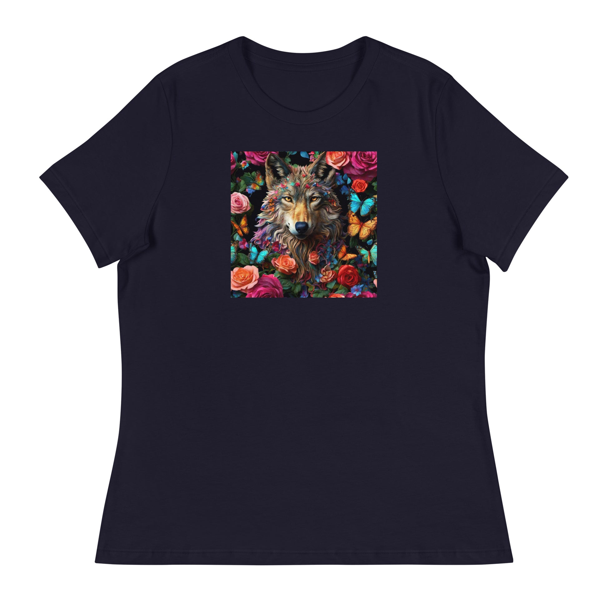 Wolf and Roses Women's Animal Lover T-Shirt Navy