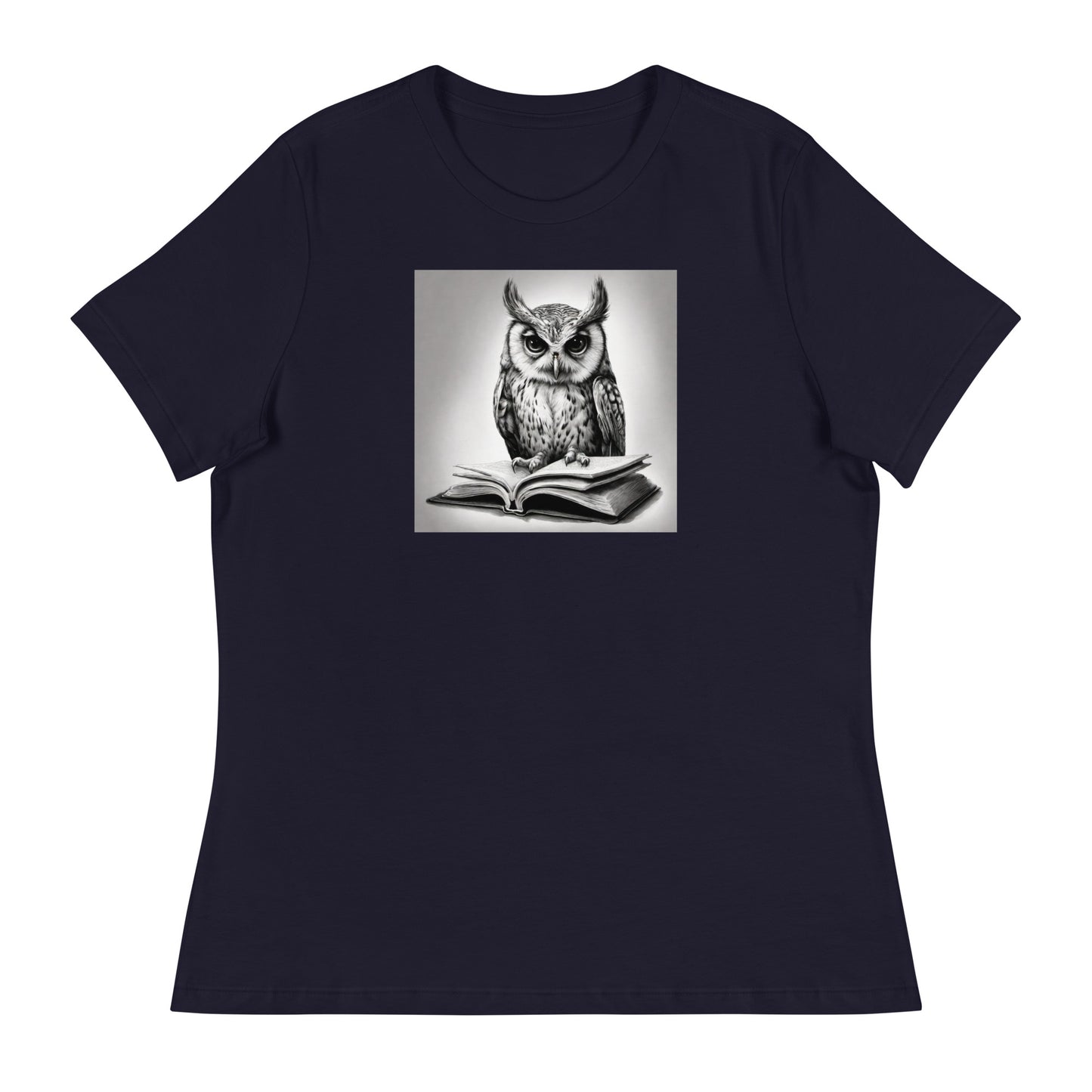 Booksmart Owl Women's Book Lover T-Shirt Navy