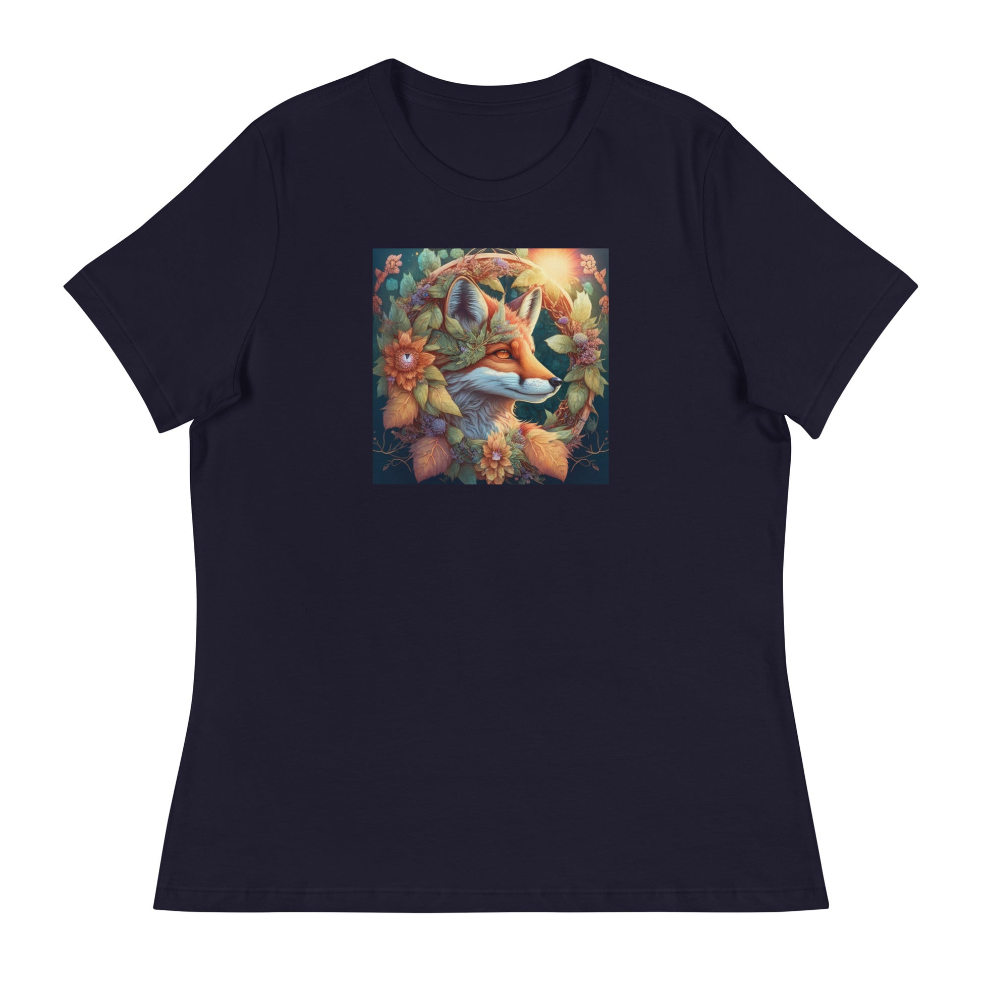 Red Fox Wreath Women's Animal Lover T-Shirt Navy