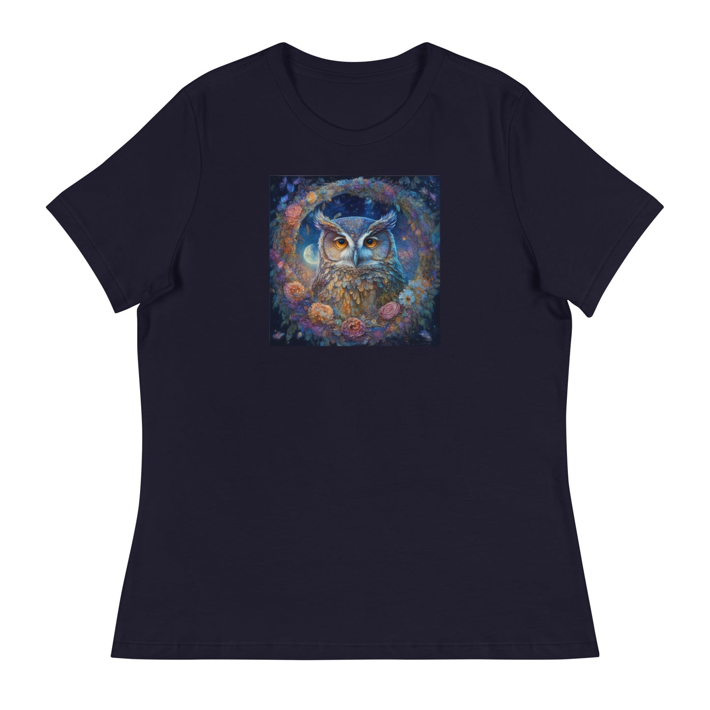 Owl Wreath Women's Animal Lover T-Shirt Navy