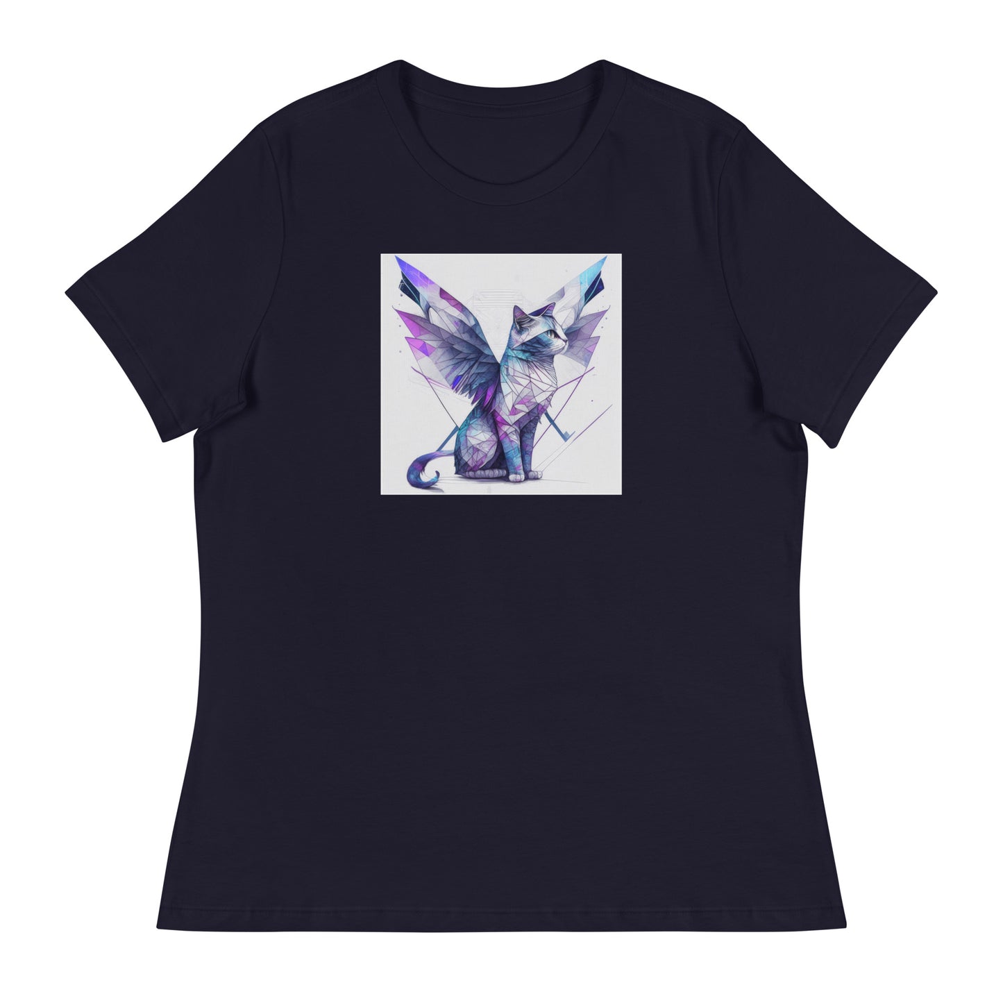 Geometric Cat with Wings Women's Cat Lover T-Shirt Navy