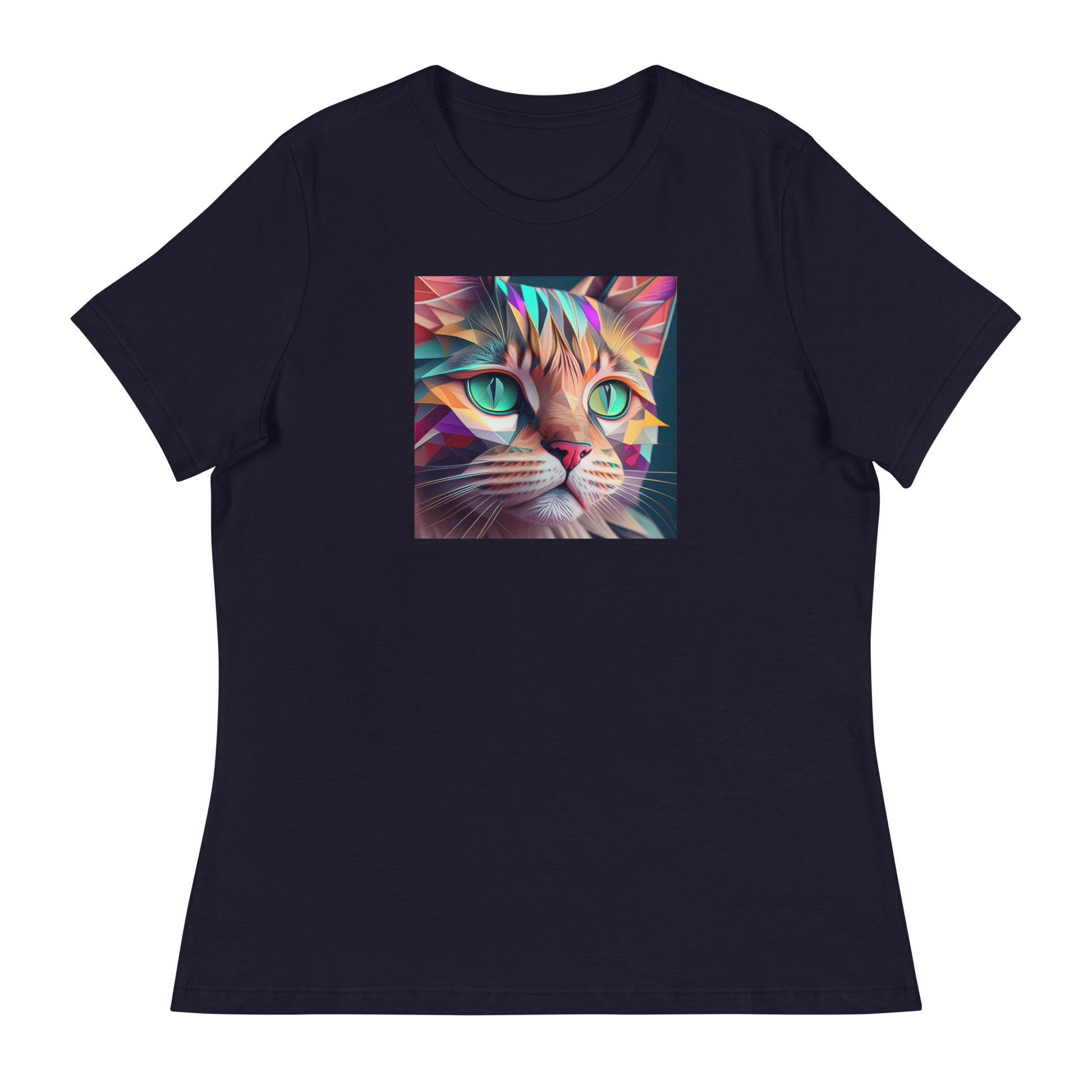 Geometric Cat Women's Cat Lover T-Shirt Navy