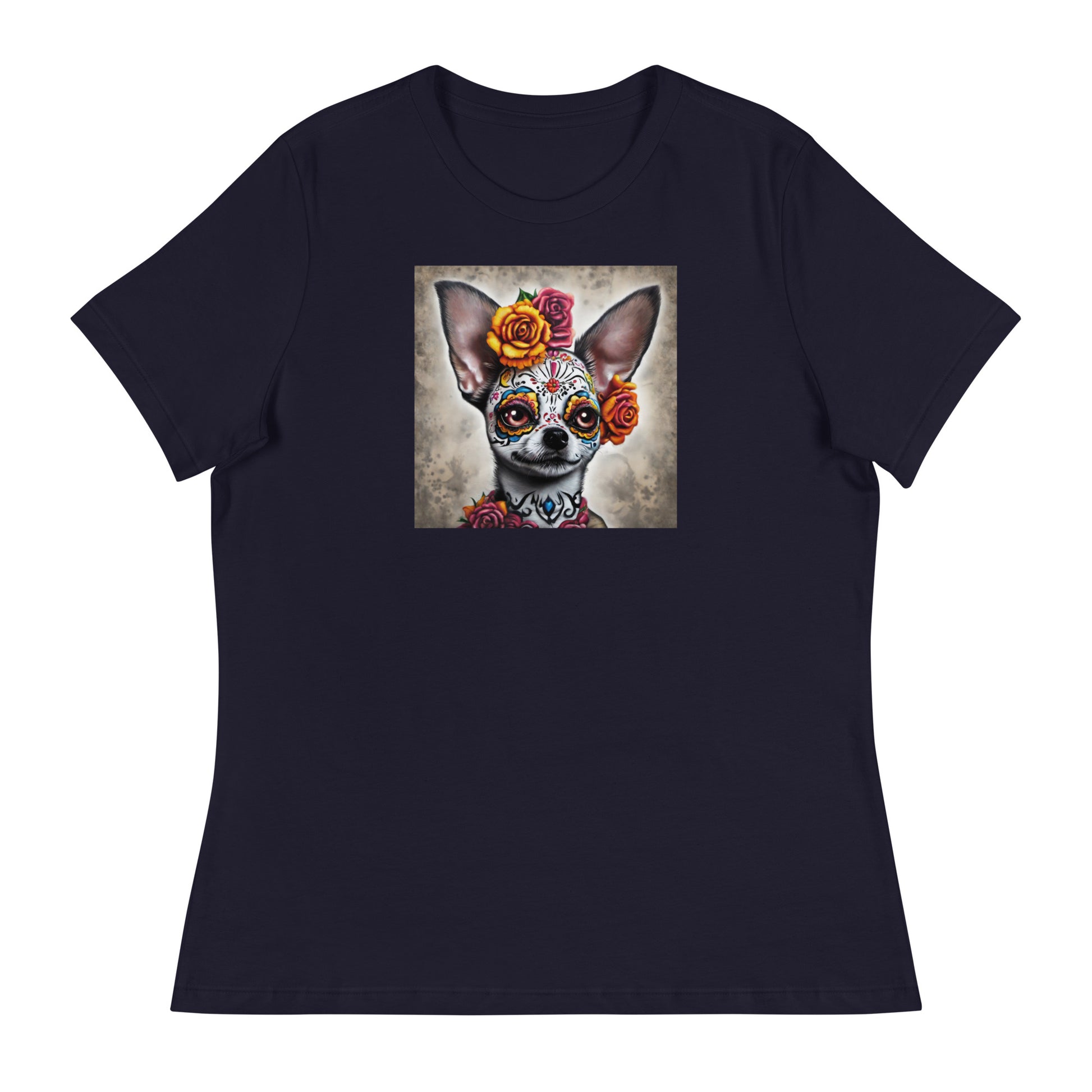 Day of the Dead Chihuahua Women's Dog Lover T-Shirt Navy