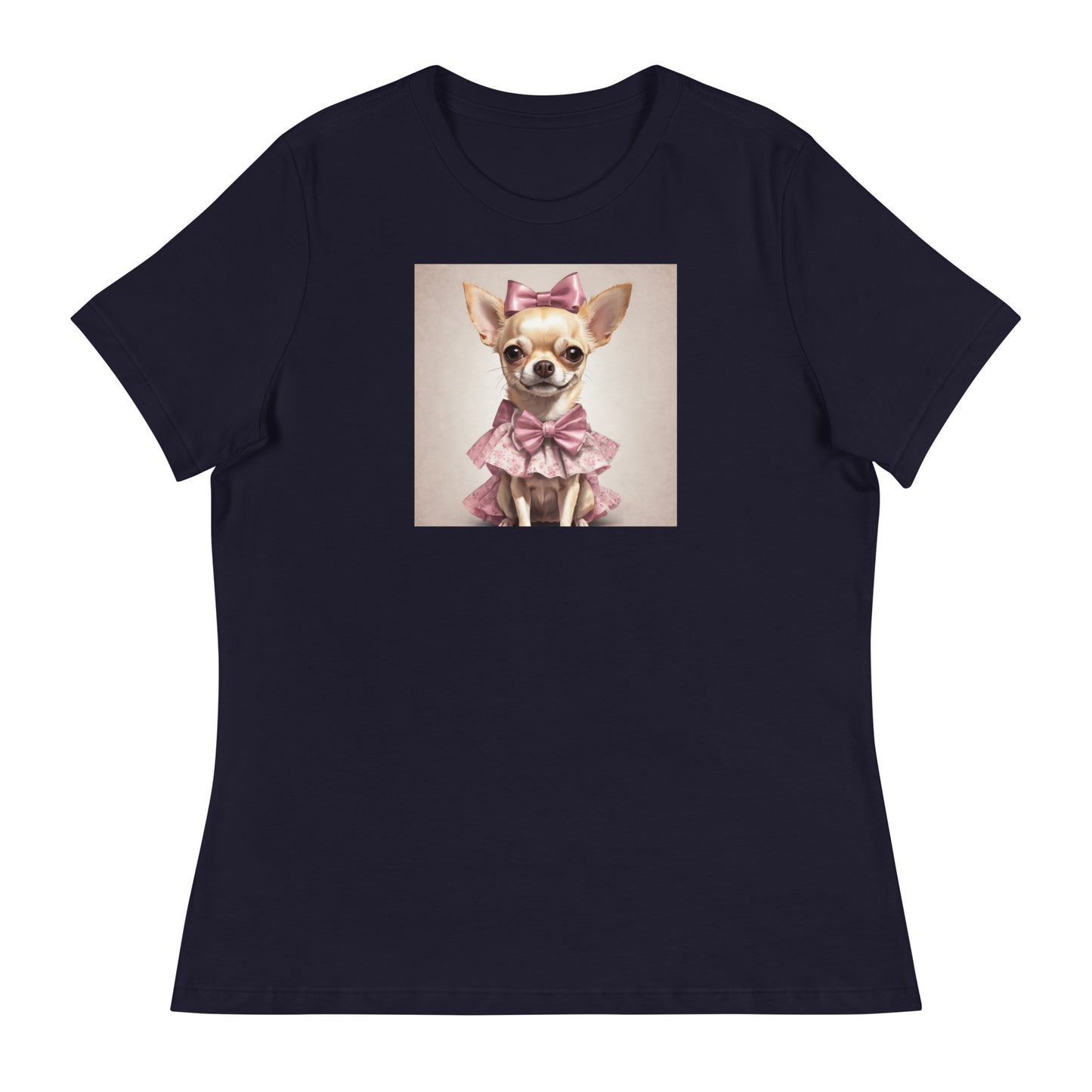 Chihuahua in Pink Dress Women's Dog Lover T-Shirt Navy