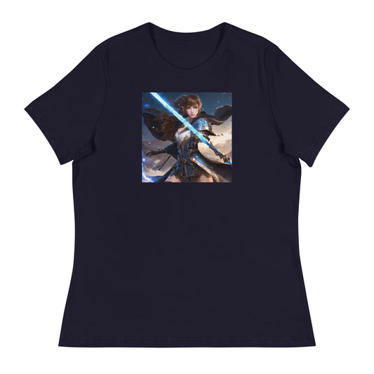 Elven Defender Women's Fantasy Anime T-Shirt Navy