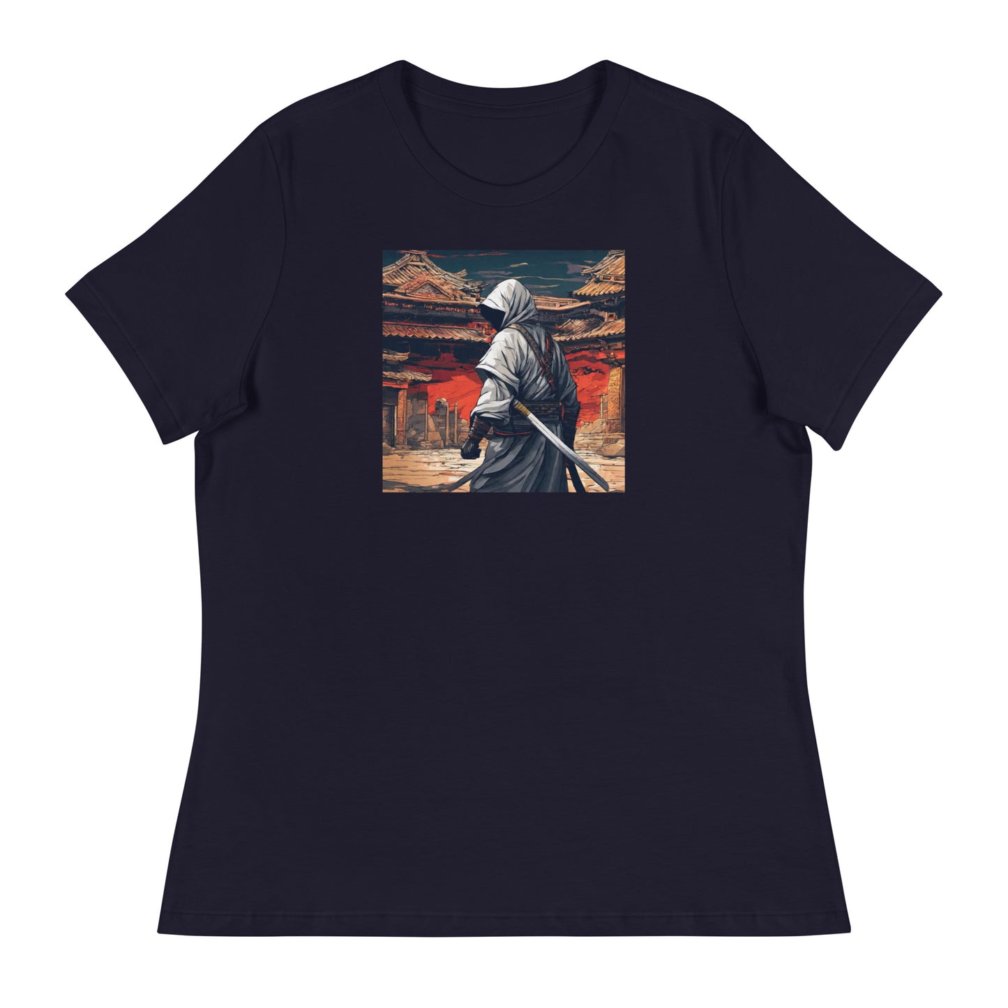 Shadowy Samurai Women's Anime T-Shirt Navy