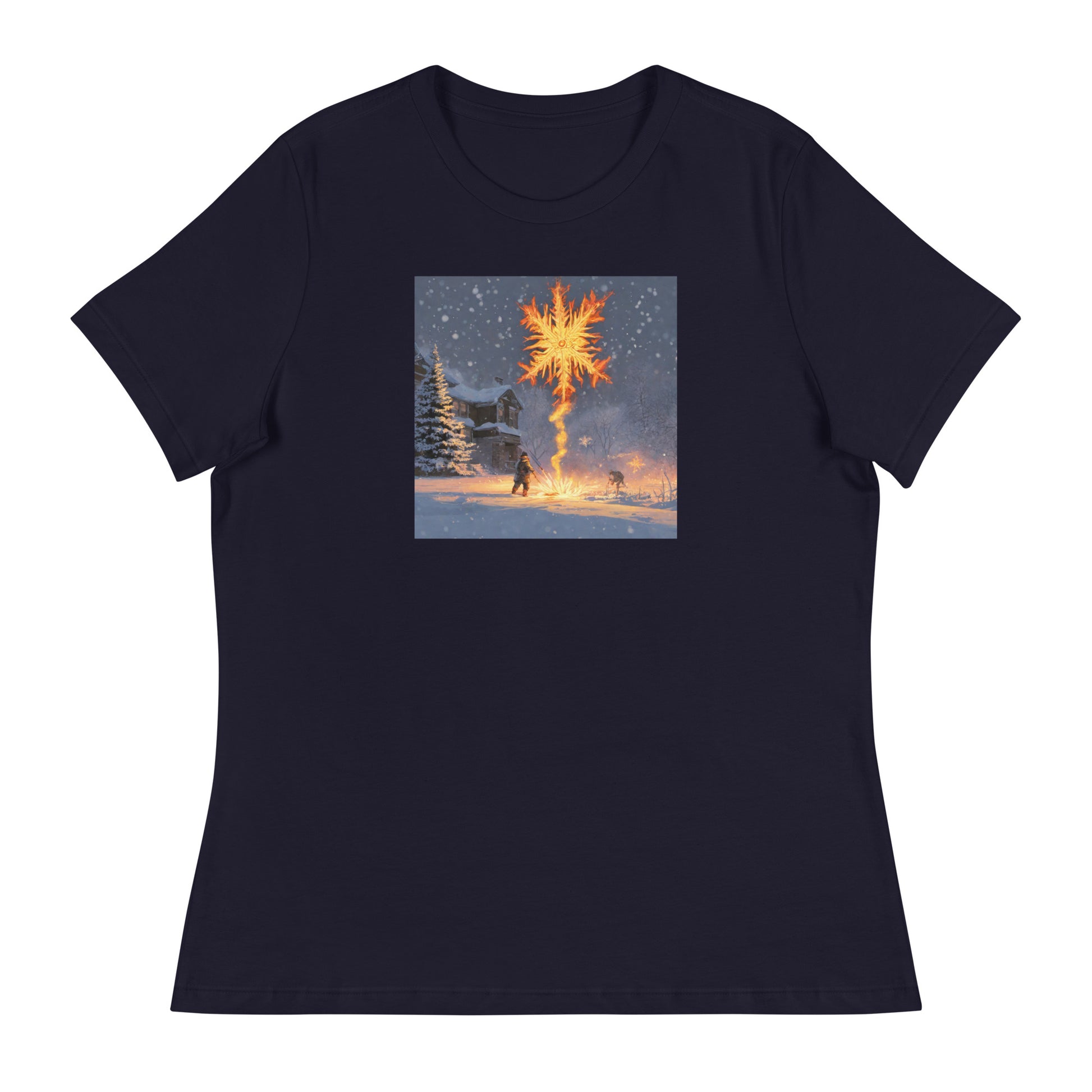 Fire from Ice Snowflake Women's Anime T-Shirt Navy