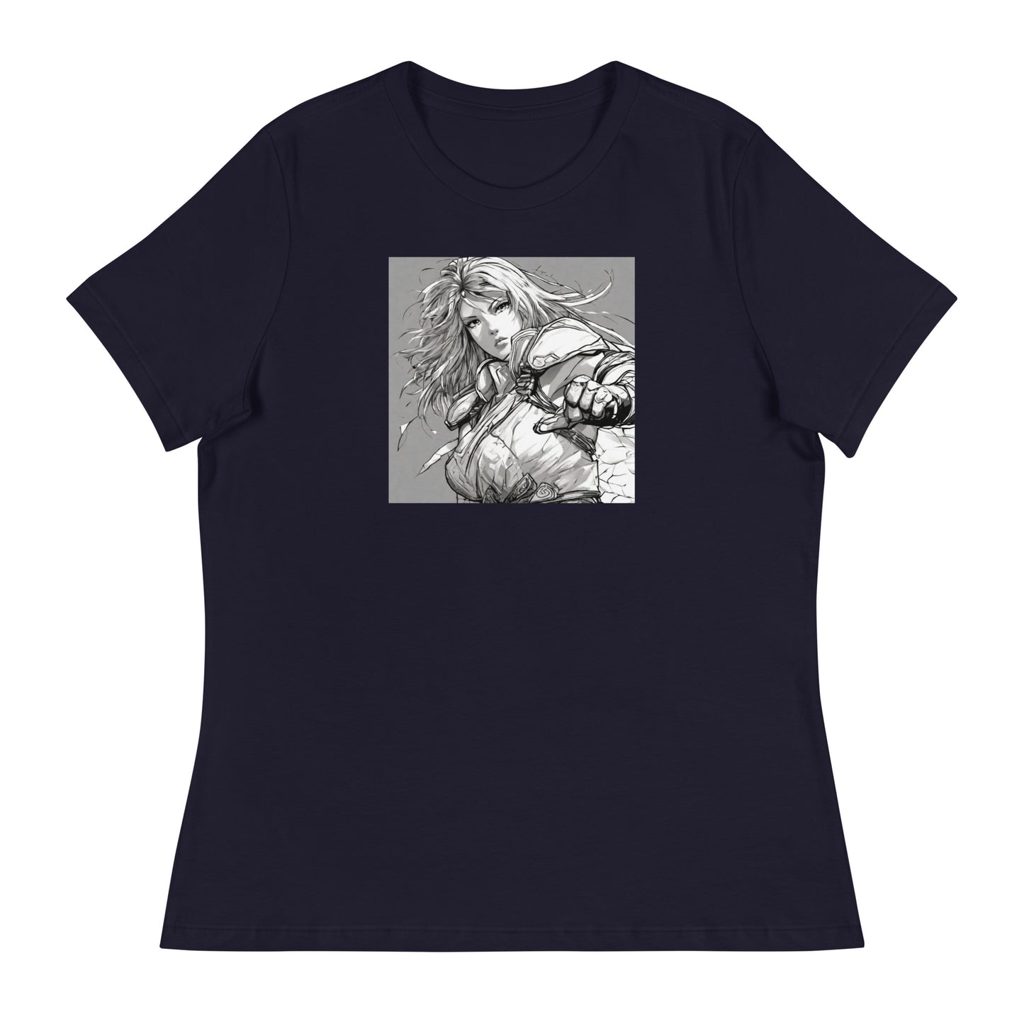 Fearless Swordmaiden Women's Anime T-Shirt Navy